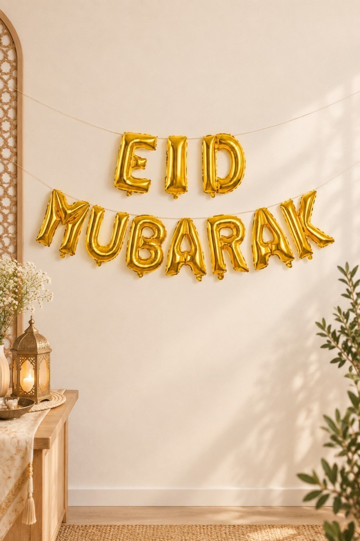 Eid Mubarak Folyo Balon Gold Ramazan Bayramı Temalı Dini Duvar Dekoru Bayram Parti Süslemesi Seti