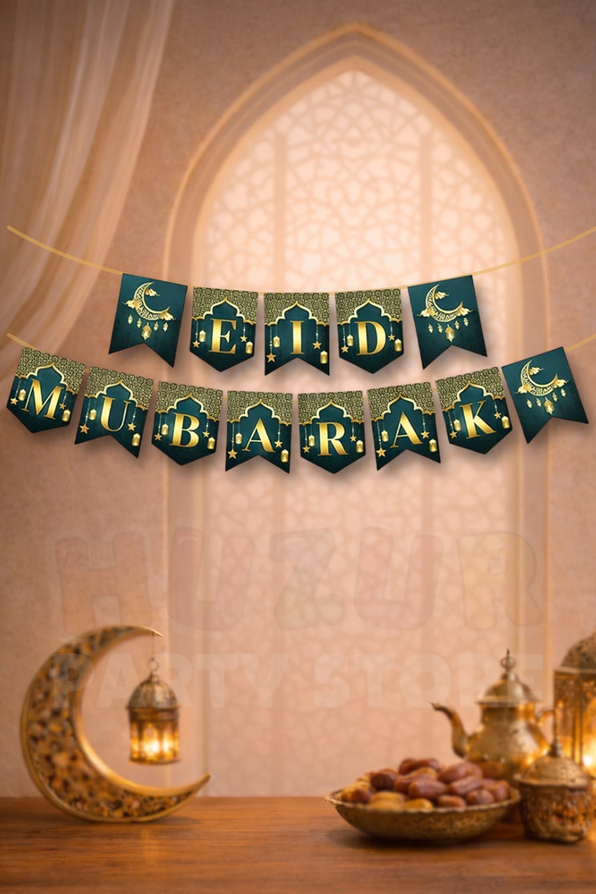 Eid Mubarak Yazılı Asmalı Banner 200 Cm Hoşgeldin Ramazan Bayramı Mübarek Dini Süs İslami Süsleri