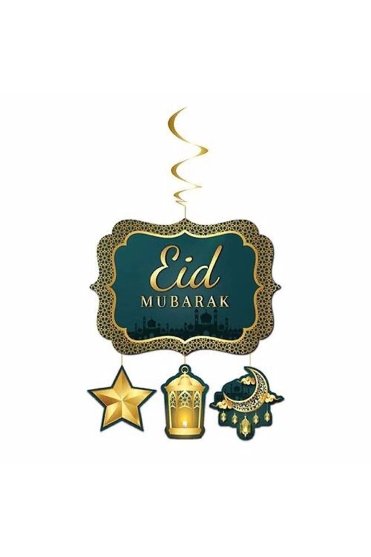 Eid Mubarak Yazılı Asmalı Tavan Sarkıt Süsü Muslim Festival Ramazan Bayramı 130x33 Cm Islami Süs