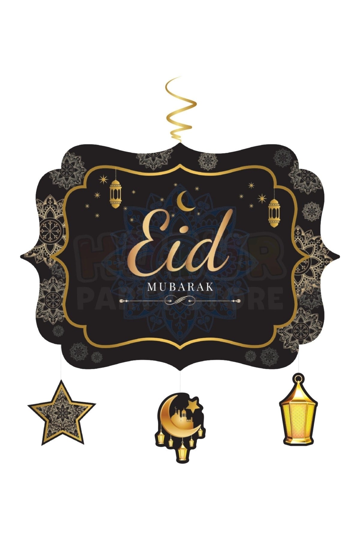 Eid Mubarak Yazılı Asmalı Tavan Sarkıt Süsü Ramazan Bayramı 130x34 Cm Islami Temalı Dini Süsü Gb