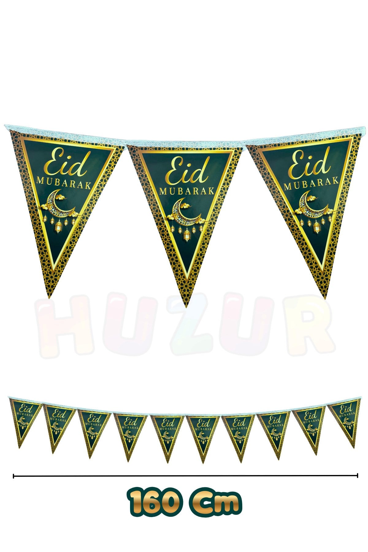 Eid Mubarak Yazılı Flama 10 Bayrak 160 Cm Hoşgeldin Ramazan Bayramı Süsleri Mübarek Dini İslami Süsü