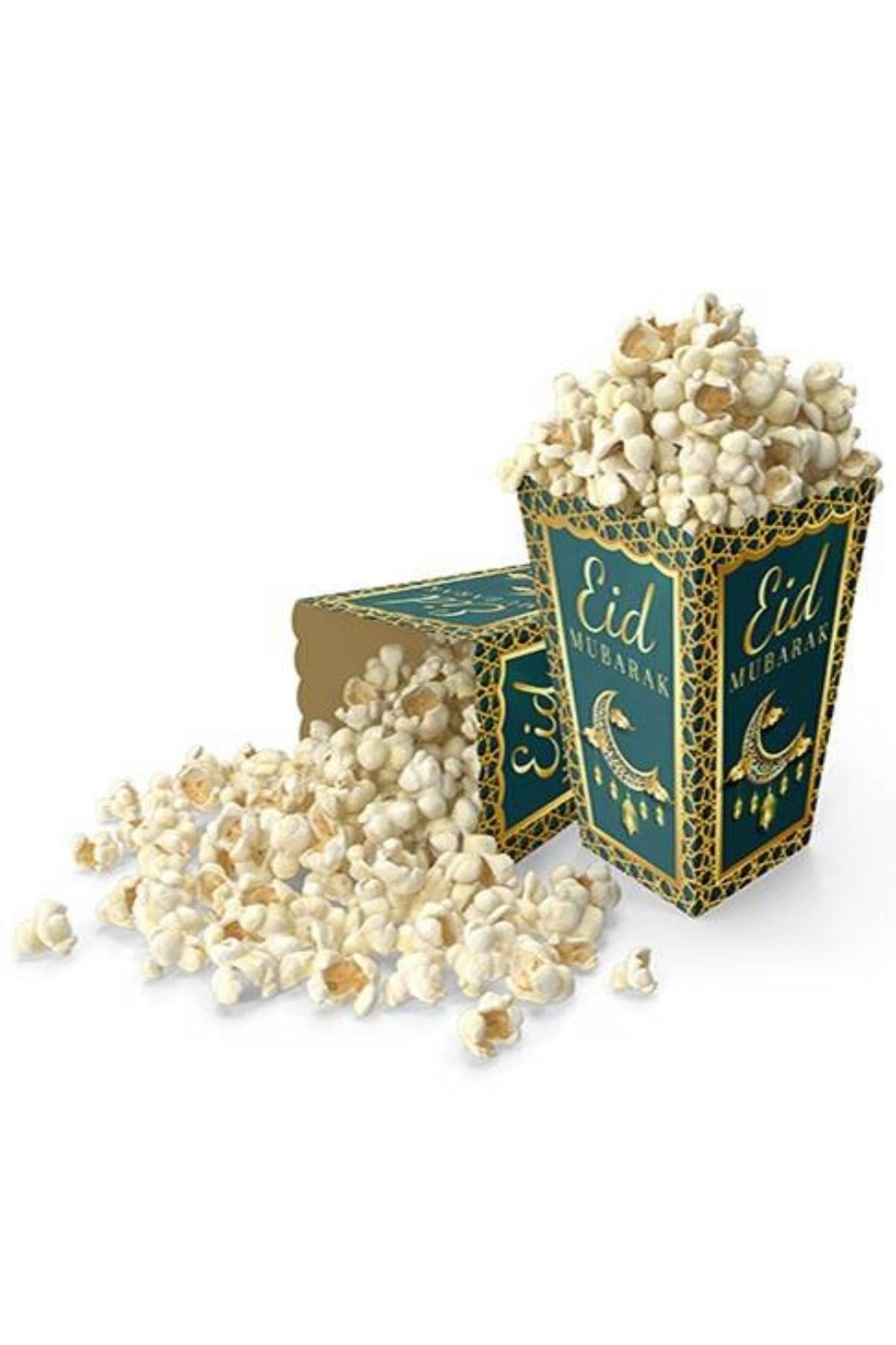 Eid Mubarak Yazılı Mısır Kutusu 8 Adet 8x12 Cm Pop Corn Darı Kabı Ramazan Bayramı Cips Kutusu