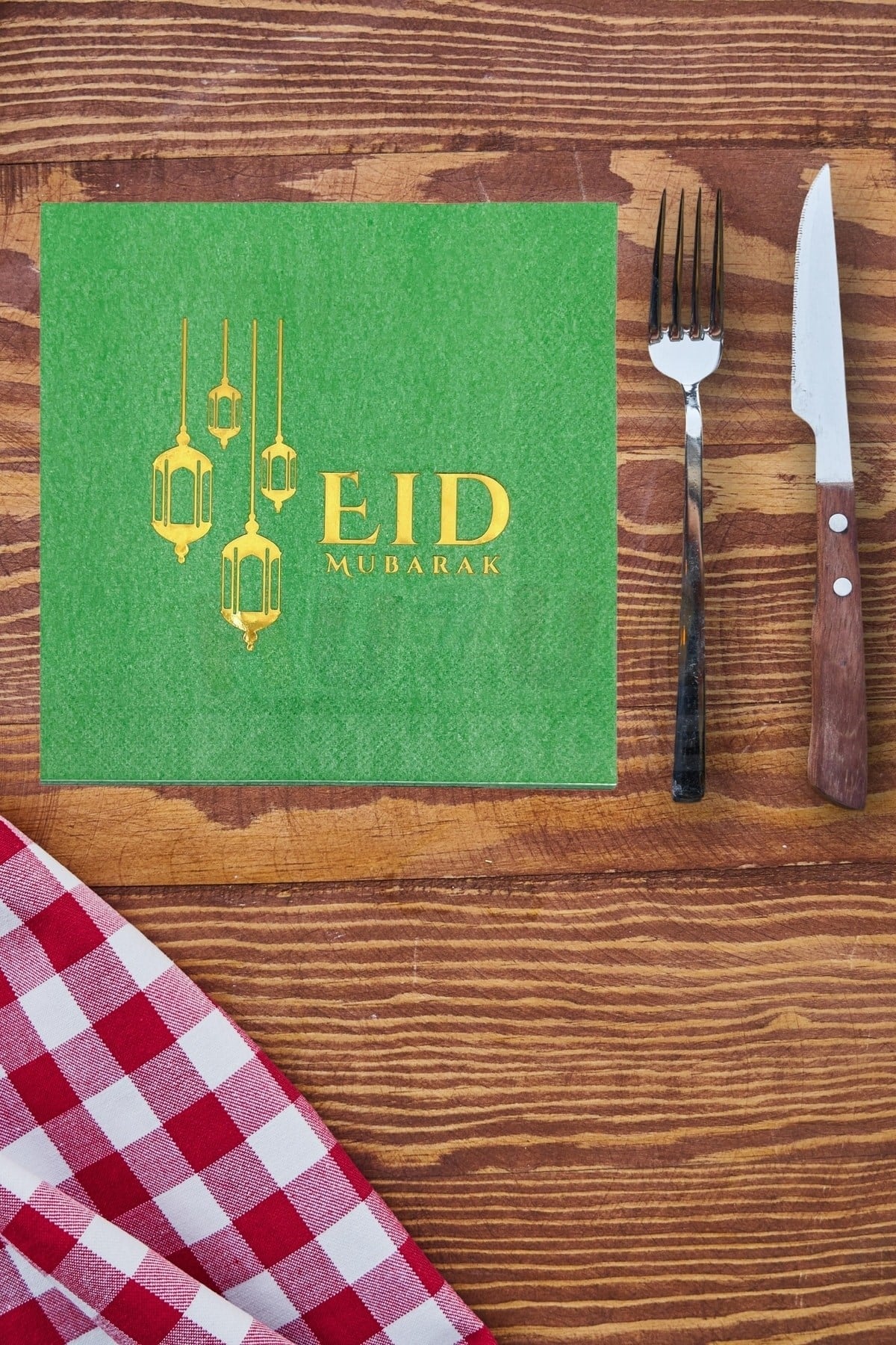 Eid Mubarak Yeşil Gold Yaldızlı Peçete 16 Adet 16x16 Cm Altın Varaklı Ramazan Bayramı Dini Süsü