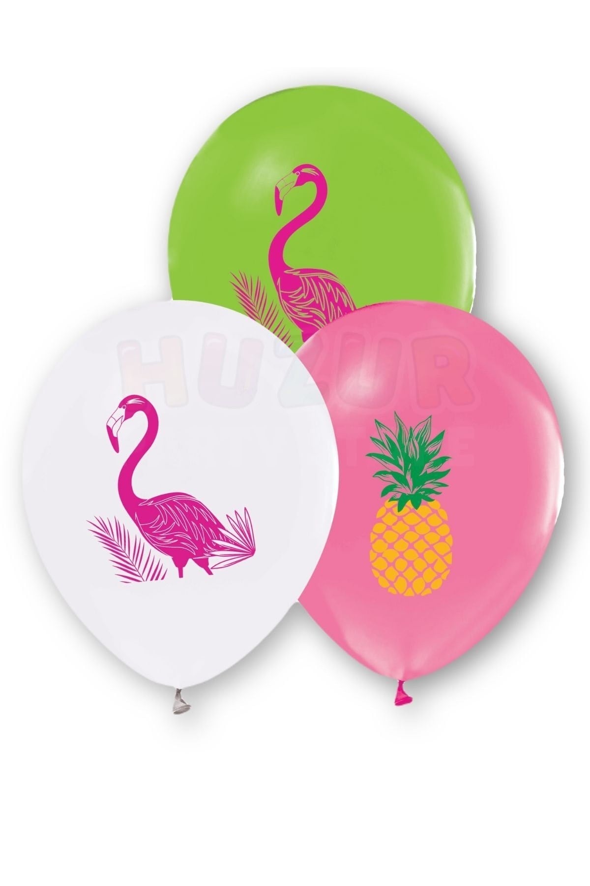Flamingo Baskılı Balon 10 Adet 30 Cm Ananas Yaprak Detaylı Doğum Günü Partisi Temalı Konsepti Süs