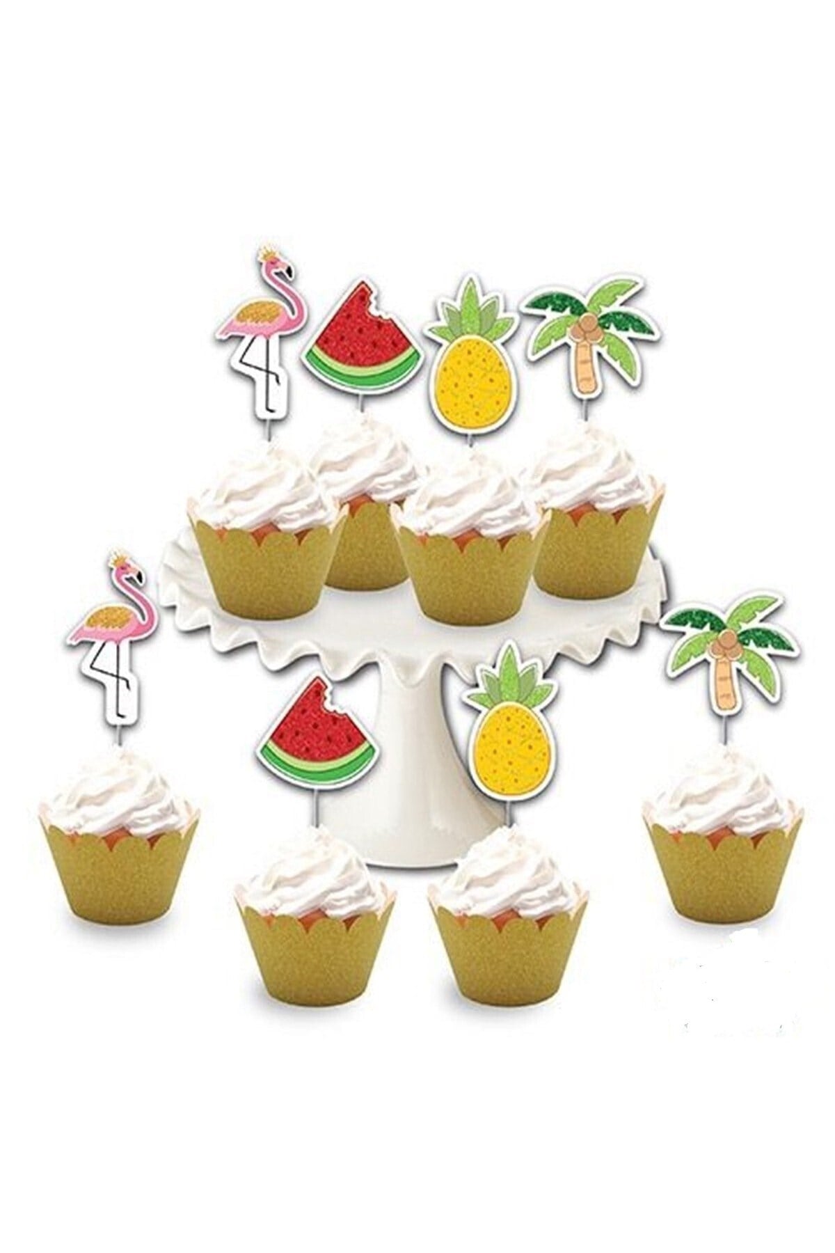 Flamingo Karakter Temalı 8li Simli Deluxe Muffin Kalıbı Kürdanı Ikramlık Dekoratif Konsept