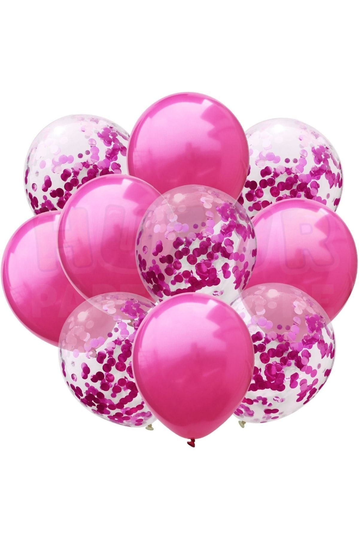 Fuşya Konfetili Şeffaf Ve Fuşya Metalik Balon Seti 20 Adet 30 Cm Içi Gözüken Koyu Pembe Pullu Balon