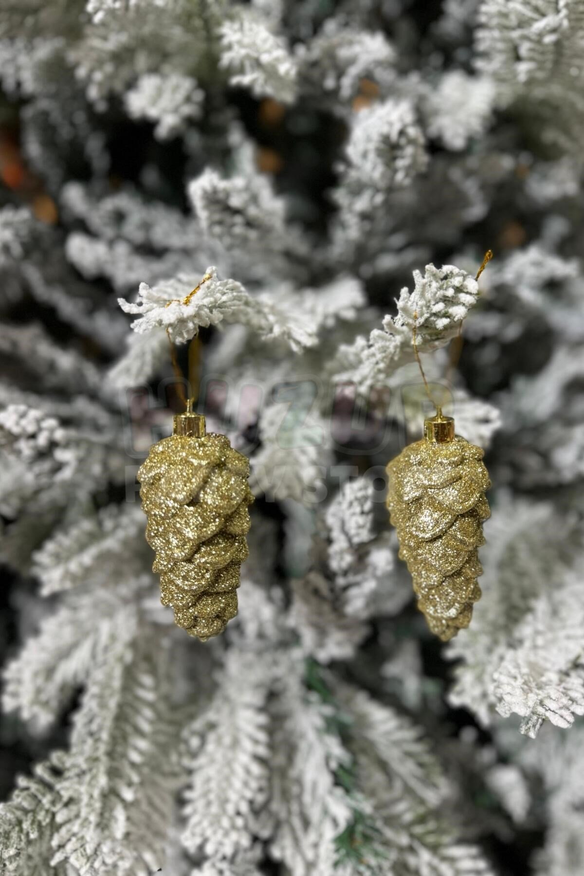 Gold 2 Adet 10 Cm Gerçek Kozalak Yılbaşı Yeni Yıl Çam Ağacı Süsü Asılabilen Ağaç Süs Altın Sarısı
