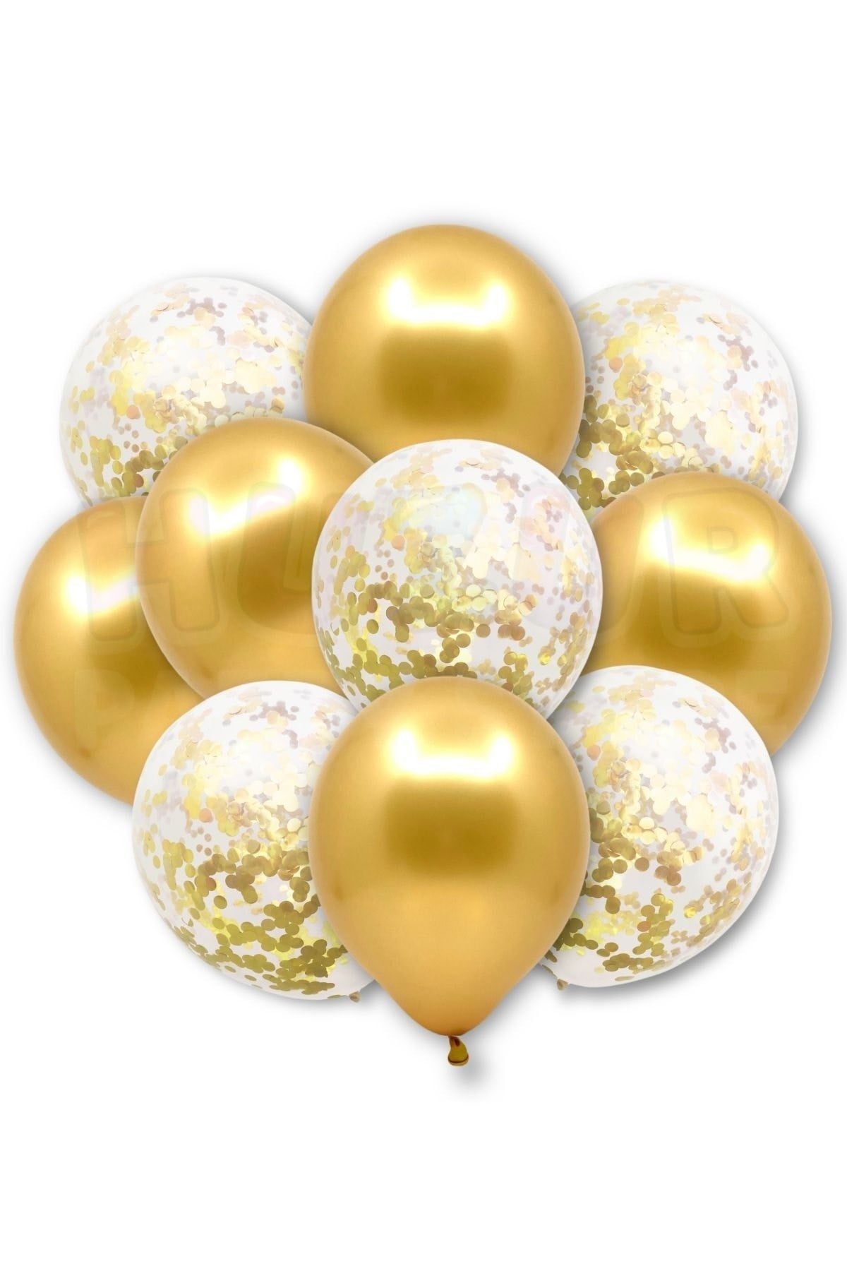Gold Konfetili Şeffaf Ve Gold Metalik Balon Seti 20 Adet 30 Cm Içi Gözüken Altın Sarısı Pullu Balon