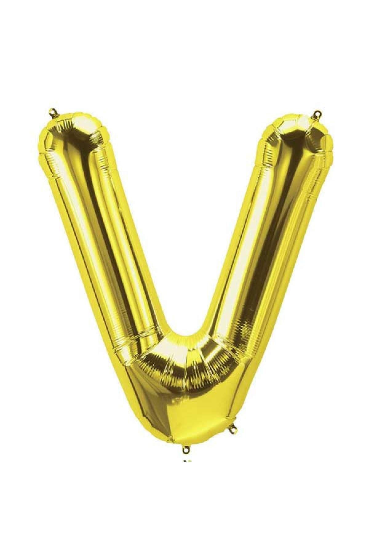 Gold Küçük Boy Sarı Folyo Balon 16 Inç Altın V Harfi 40 cm