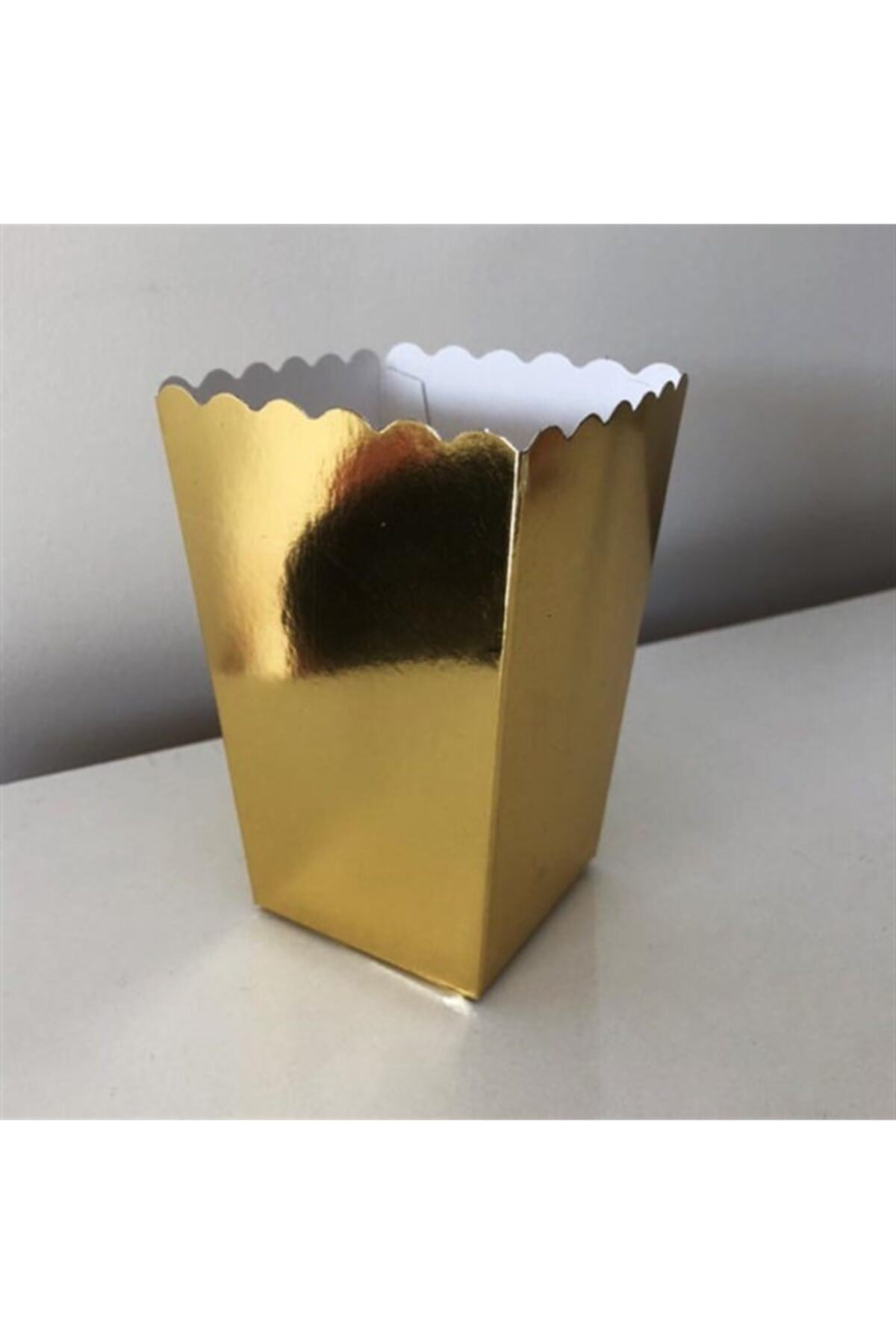 Gold Mısır Kutusu 8li Karton Cips Kutusu Düz Renkli 8 Adet Altın Renk Pop Corn Darı Kabı