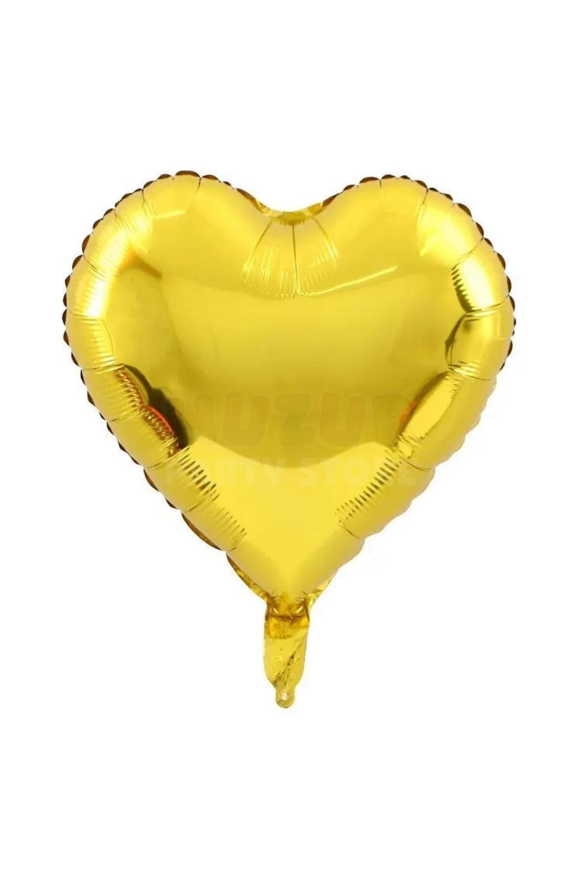 Gold Renk Kalp Folyo Balon 45 Cm 18 inç Helyuma Uyumlu Altın Sarısı Konsept Parti Doğum Günü Balonu