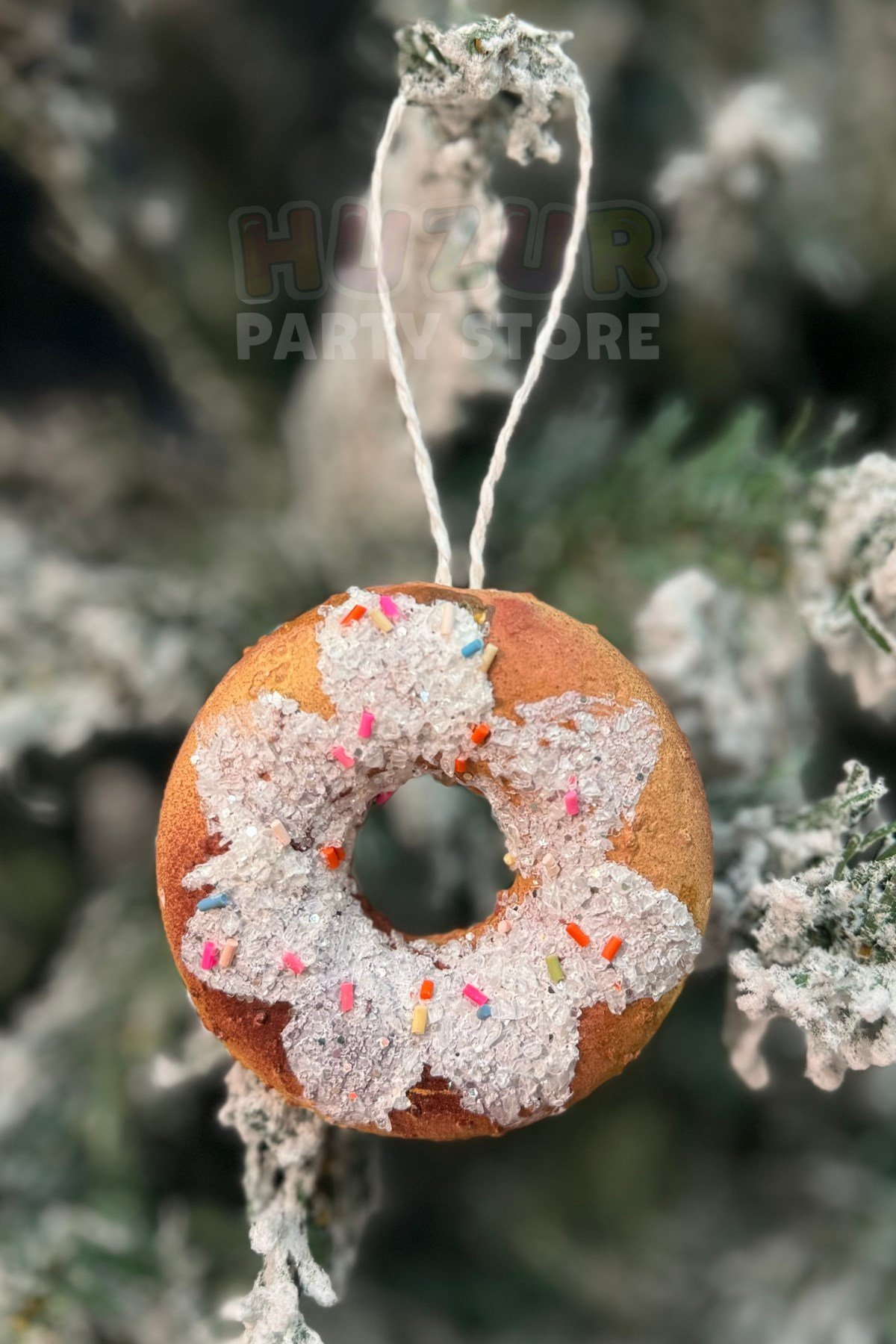 Granül Serpiştirilmiş Donut Yılbaşı Ağacı Süsü 8 Cm Renkli Parıltılı Yeni Yıl Strafor Çam Ağaç Süsü