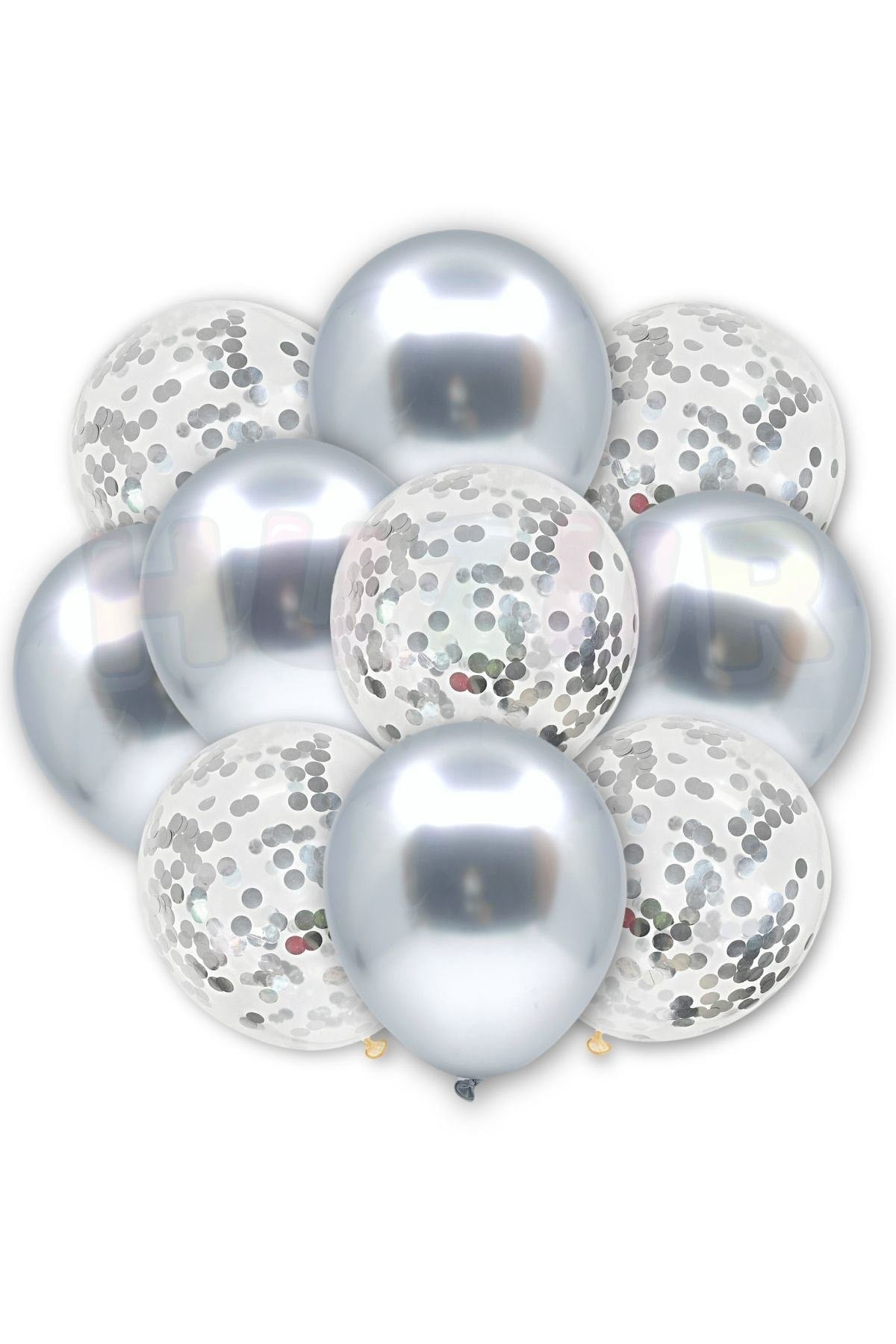 Gümüş Konfetili Şeffaf Ve Gümüş Krom Balon Seti 20 Adet 30 Cm Içi Gözüken Gri Pullu Balon Pulu Parti