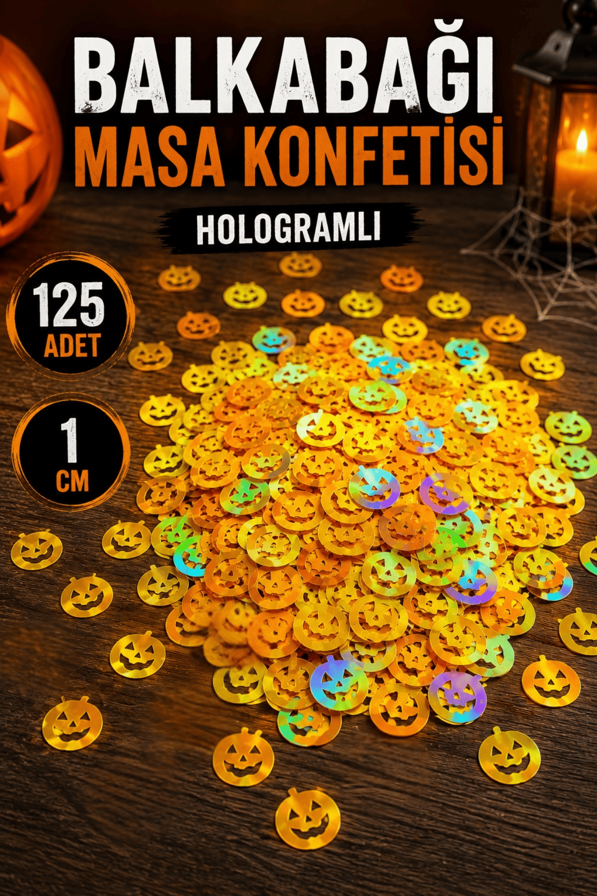 Halloween Balkabağı Serpiştirmelik Masa Konfeti Hologramlı Cadılar Bayramı Kabak 1 Cm 125 Adet