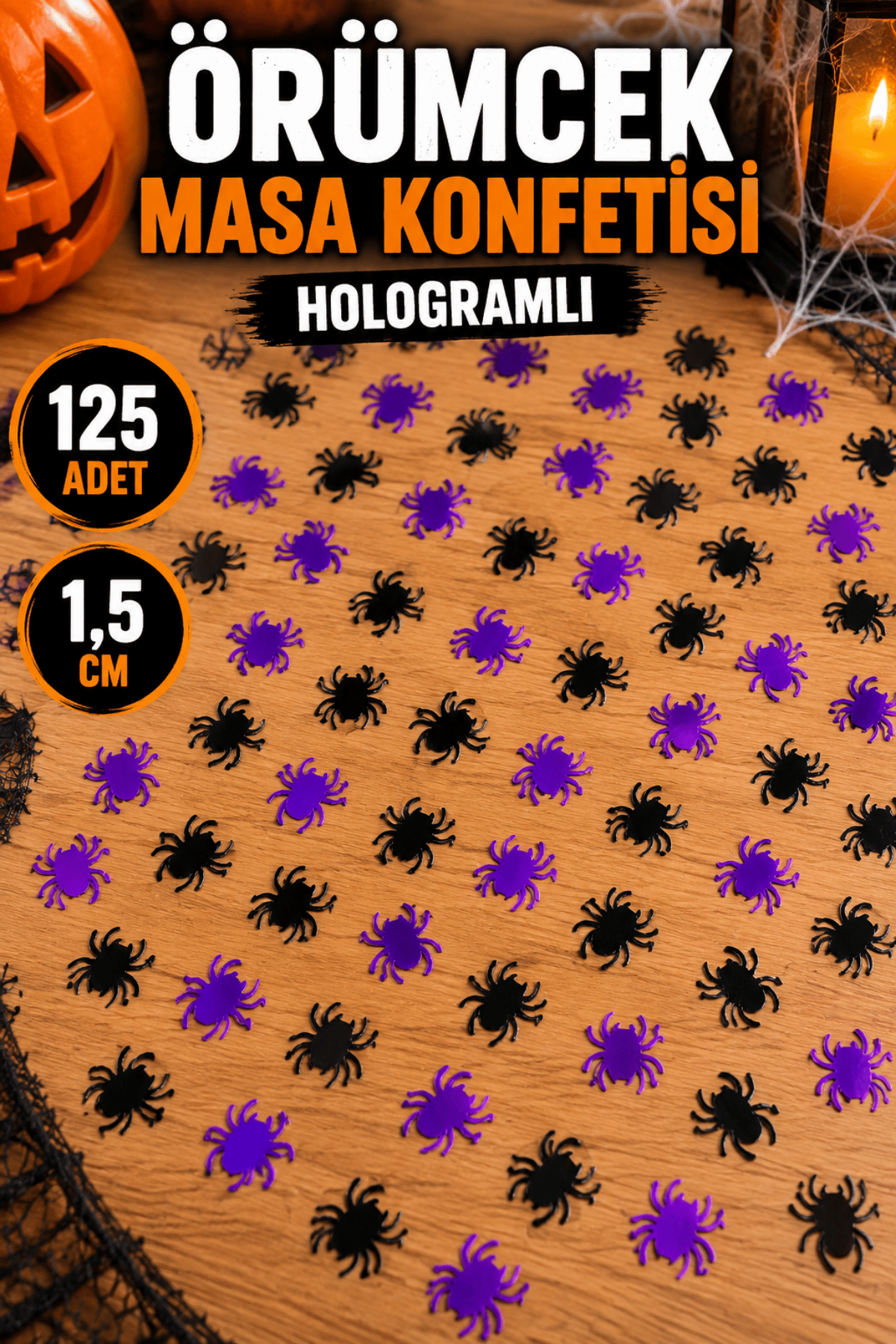 Halloween Örümcek Serpiştirmelik Masa Konfeti Cadılar Bayramı Partisi 1.5 cm 125 Adet Parlak Plastik