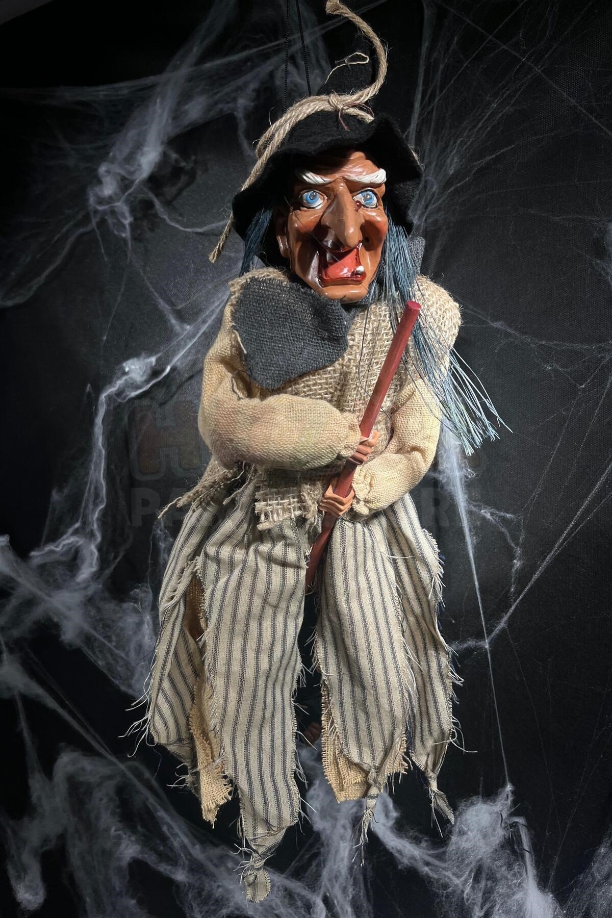 Halloween Partisi Cadı 50 Cm Işıklı Sesli Özel Dokuma Hasır Kıyafetli Cadılar Bayramı Dekoru Süsü