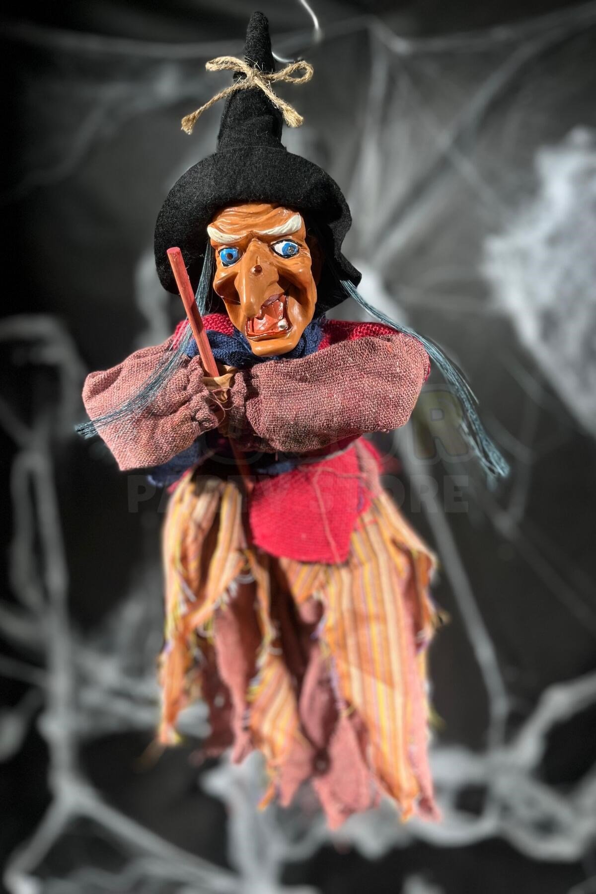 Halloween Partisi Cadı 50 Cm Işıklı Sesli Özel Dokuma Hasır Kıyafetli Cadılar Bayramı Dekoru Süsü