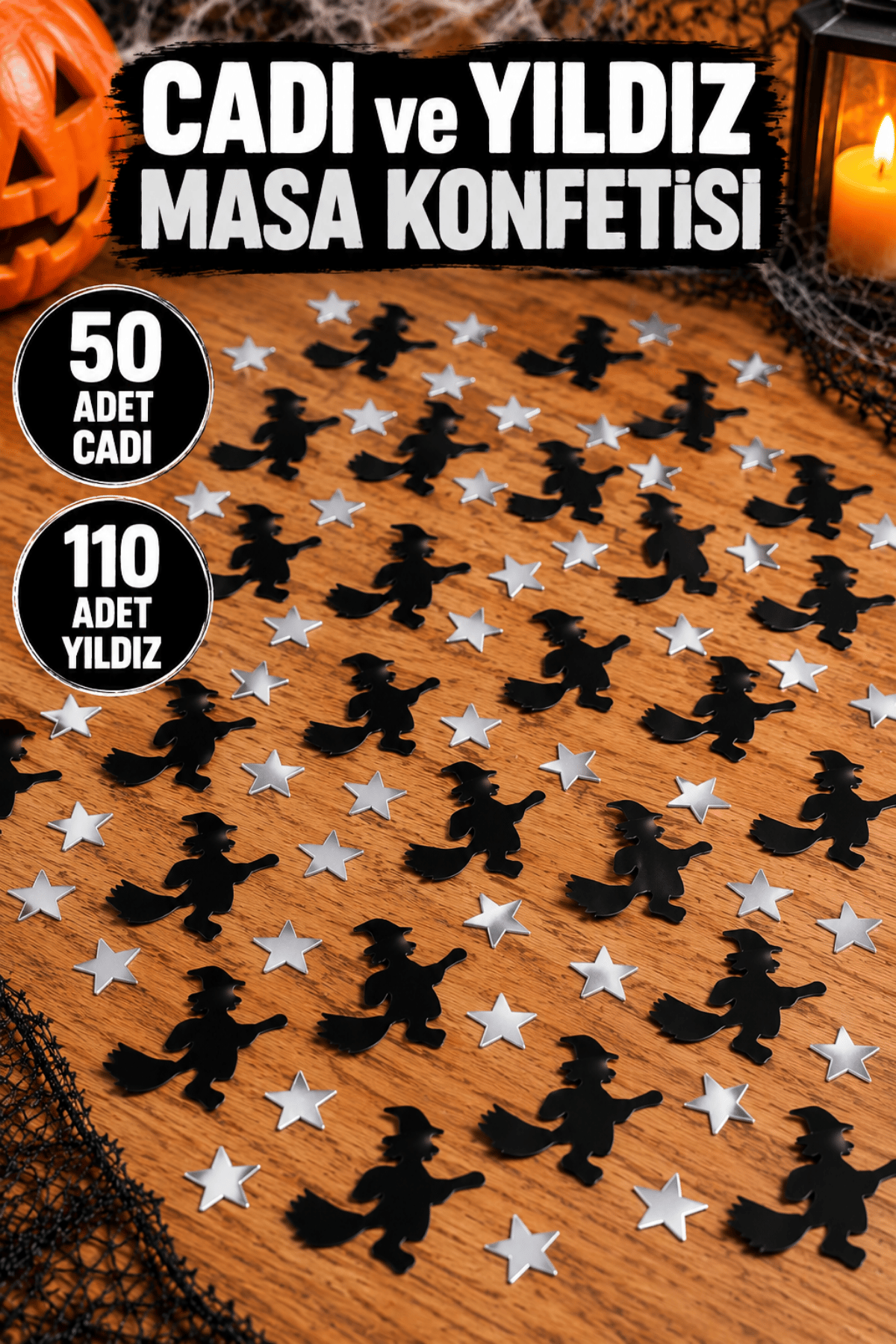 Halloween Serpiştirmelik Masa Konfeti 50 Adet Cadı 110 Adet Yıldız Cadılar Bayramı Parlak Plastik