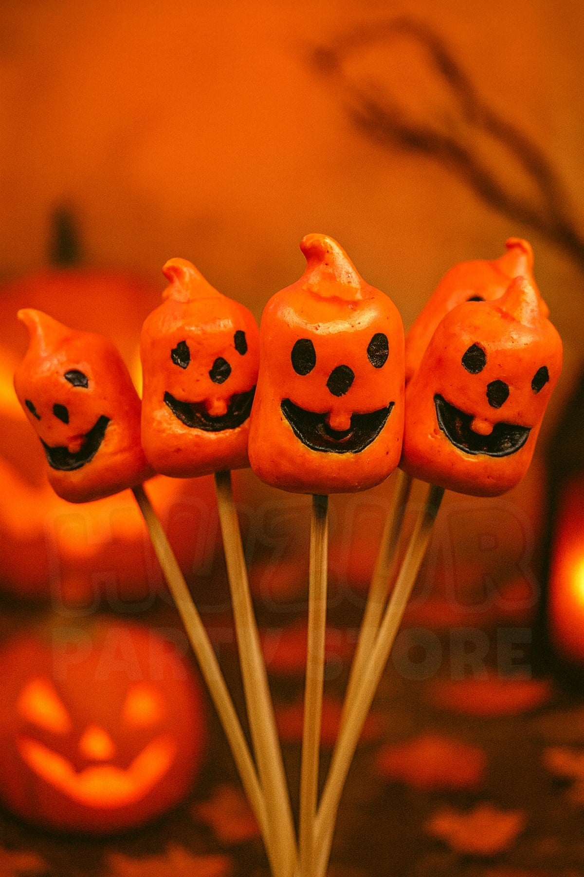 Halloween Stick Strafor Kabaklar 6 Adet 30 Cm Cadılar Bayramı Aranjman Konsept Sunum Dekor Süs