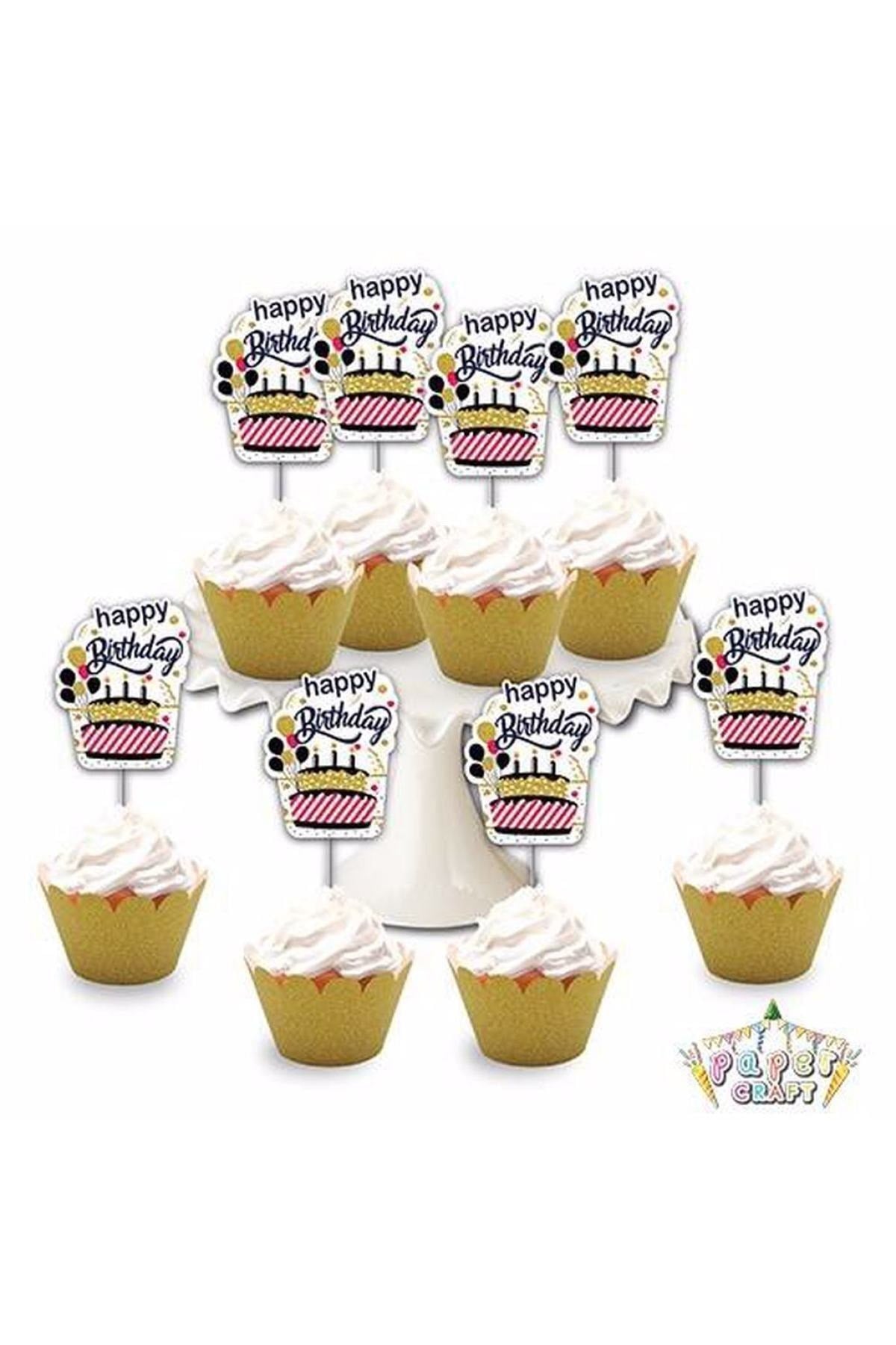 Happy Birthday Karakter Temalı 8li Simli Deluxe Muffin Kalıbı Kürdanı Ikramlık Dekoratif Konsept