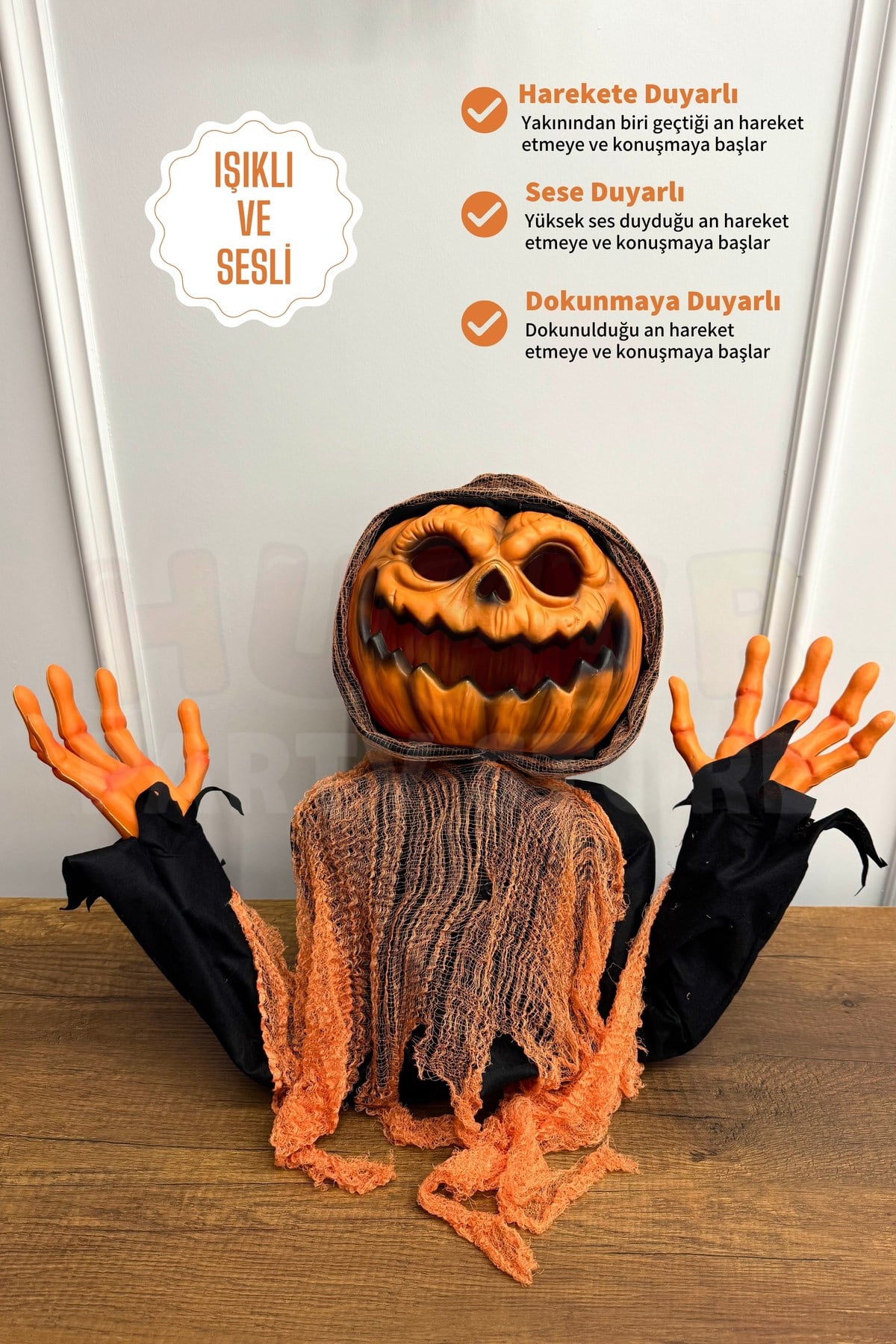 Hareketli Sesli Işıklı 3 Fonksiyonlu Yarım Vücut 45x60 Cm Halloween Partisi Cadılar Bayramı Dekor