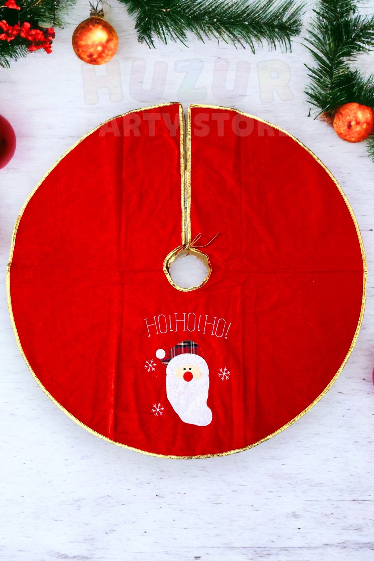 HOHOHO Yazılı Noel Baba Ağaç Altı Örtüsü Yeni Yıl Yılbaşı Ağacı Eteği Çam Altlığı 90 Cm Kırmızı