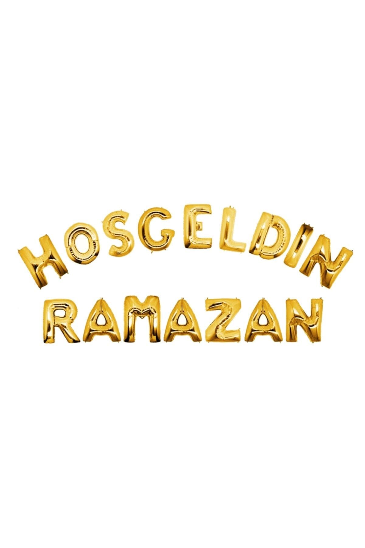 Hoşgeldin Ramazan Yazılı Gold Renkli Folyo Balon Altın Sarısı Renginde Bayram Temalı Dini Süsü