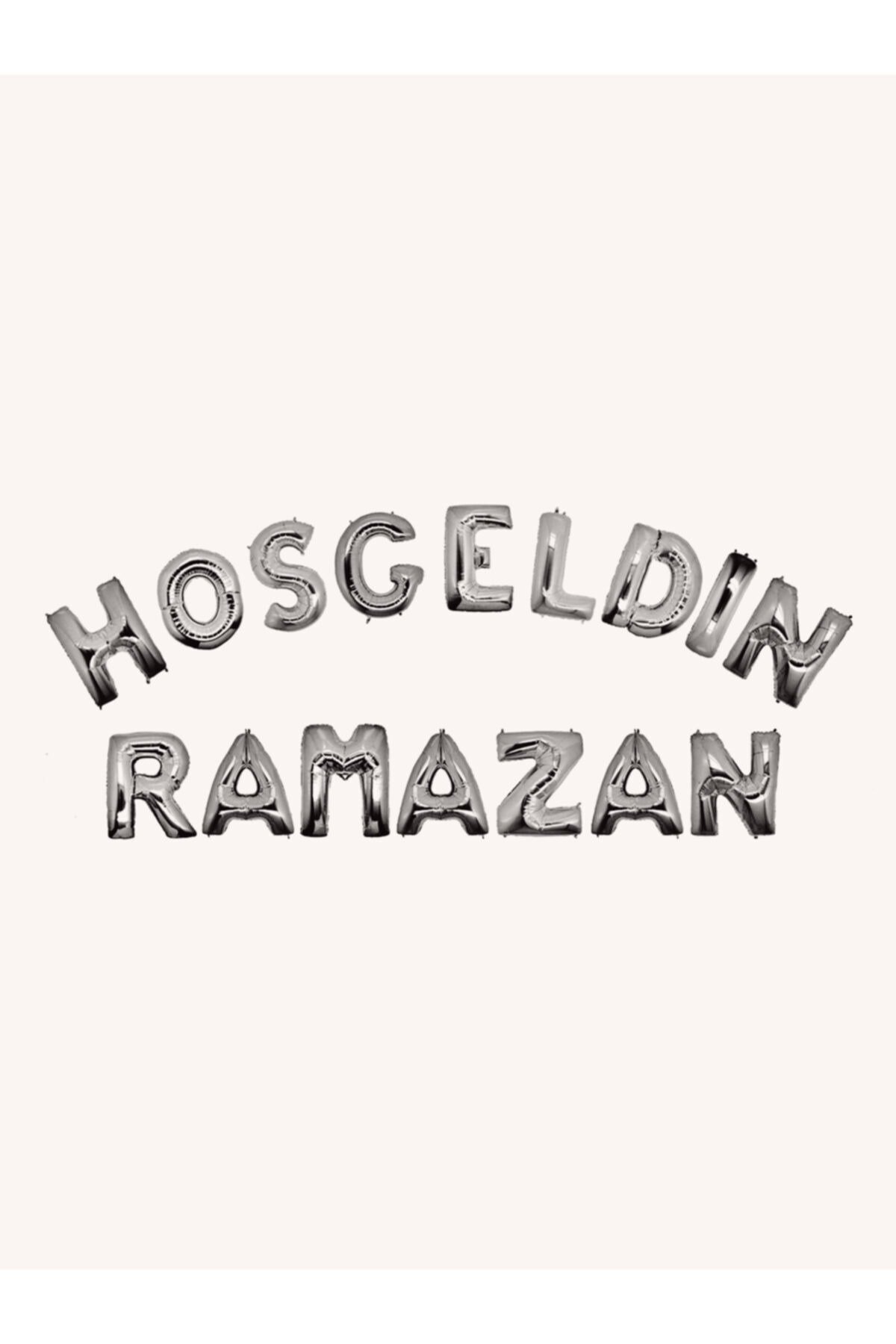 Hoşgeldin Ramazan Yazılı Gümüş Renkli Folyo Balon Gri Renginde Bayram Temalı İslami Dini Süsü