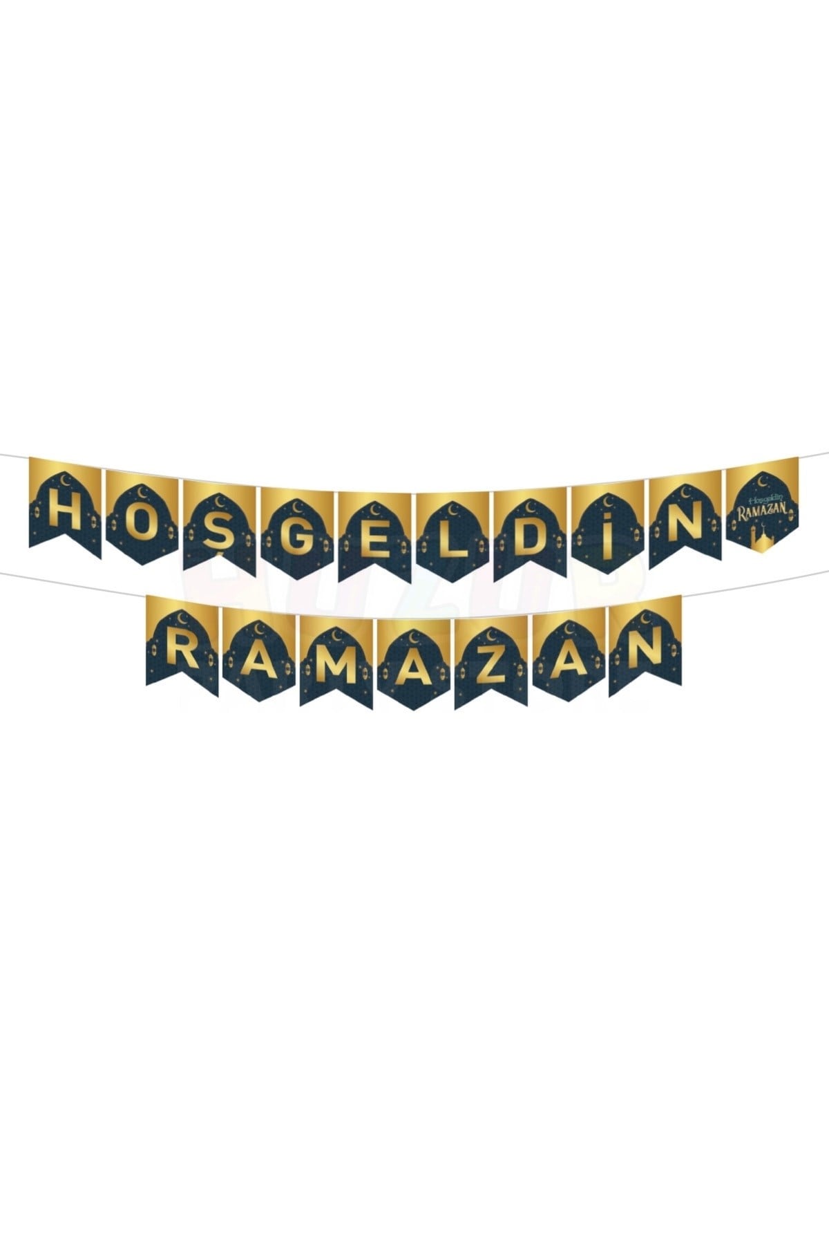Hoşgeldin Ramazan Yazılı Zikzak Banner Siyah Gold Renkli 250x17 Cm Altın Renginde Dini Bayram Süs Gb