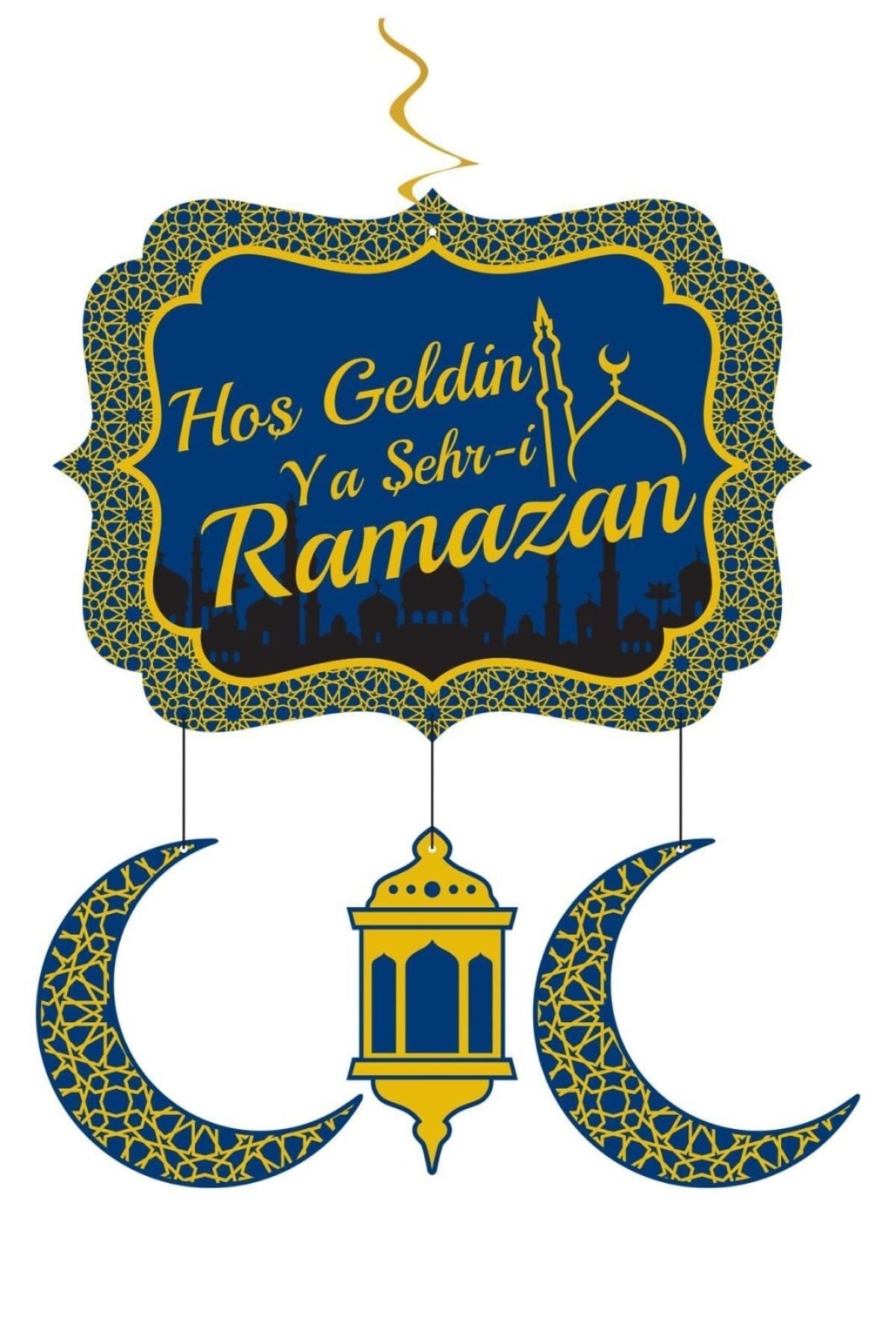 Hoşgeldin Ya Şehr-i Ramazan Asmalı Altın Yaldızlı Tavan Sarkıt Lacivert Konsept Dini Bayram Süsü