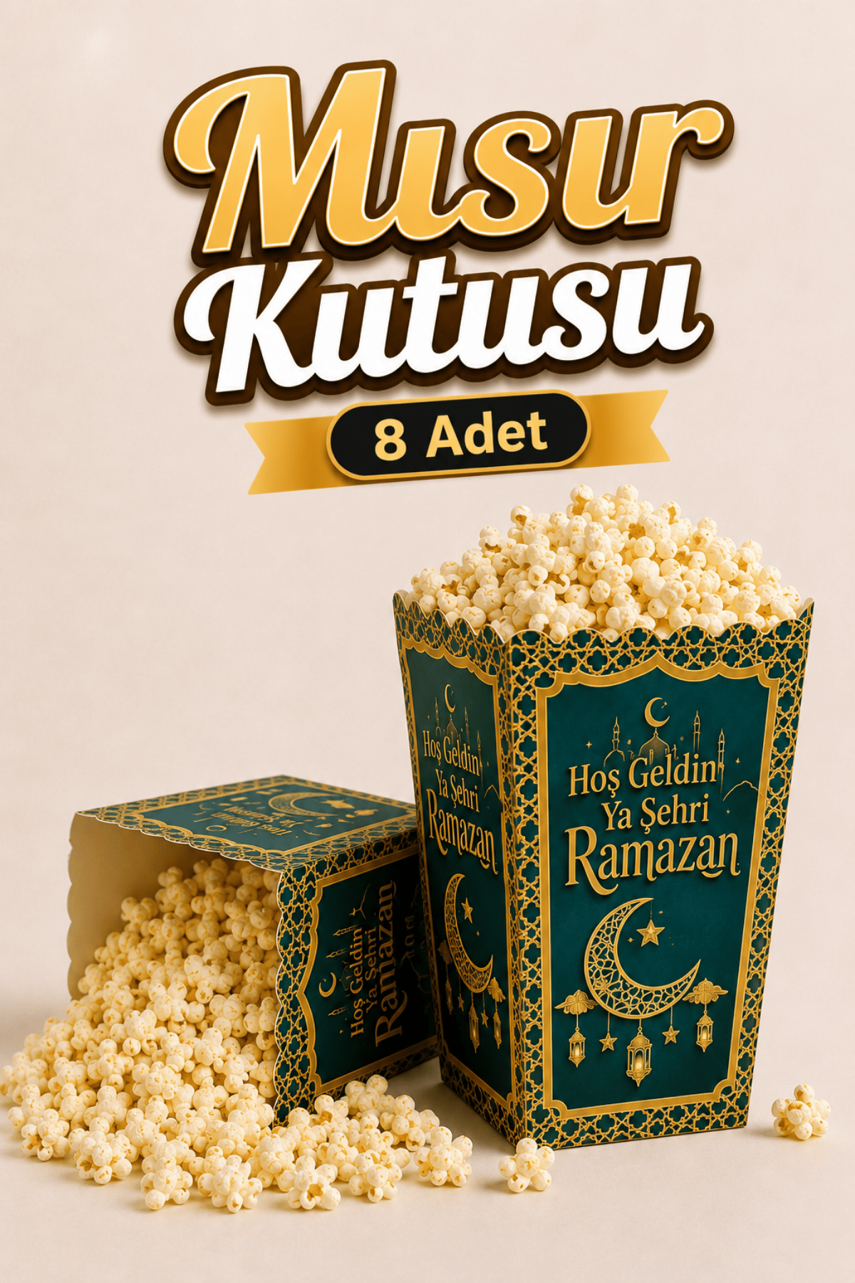 Hoşgeldin Ya Şehr-i Ramazan Yazılı Mısır Kutusu 8 Adet 8x12 Cm Pop Corn Darı Kabı Cips Kutusu