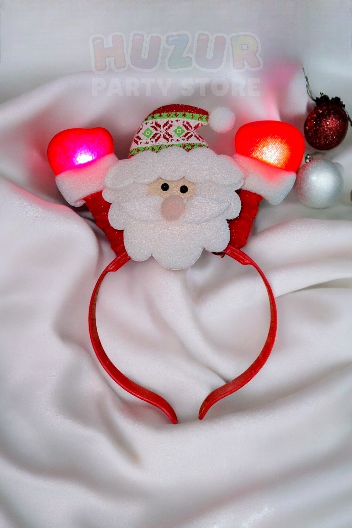 Işıklı Noel Baba Yılbaşı Tacı Kollarını Havaya Kaldırmış Sevimli Pilli Yeni Yıl Taç Aksesuarı