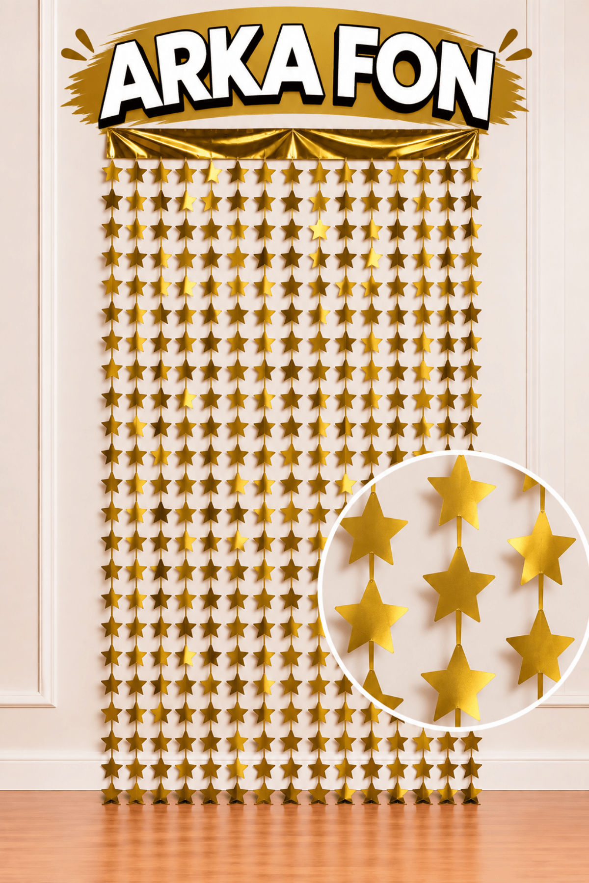 Işıltılı Yıldızlı Ramazan Bayramı Gold Arka Fon Kendinden Yapışkanlı Altın Sarısı Yıldız Duvar Perde