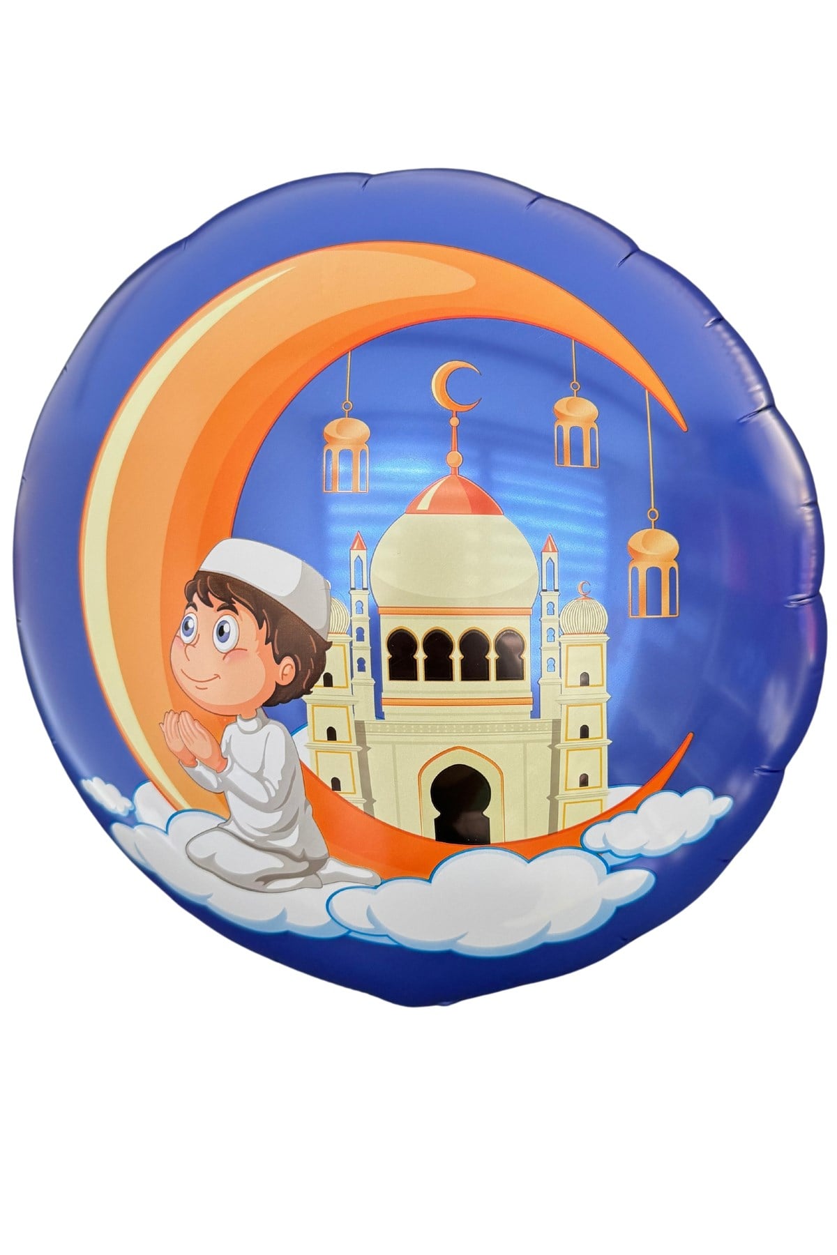 İslami Folyo Balon 30 Cm Dua Eden Çocuk Hilal Cami Hoşgeldin Ramazan Bayramı Temalı Mavi Dini Süs