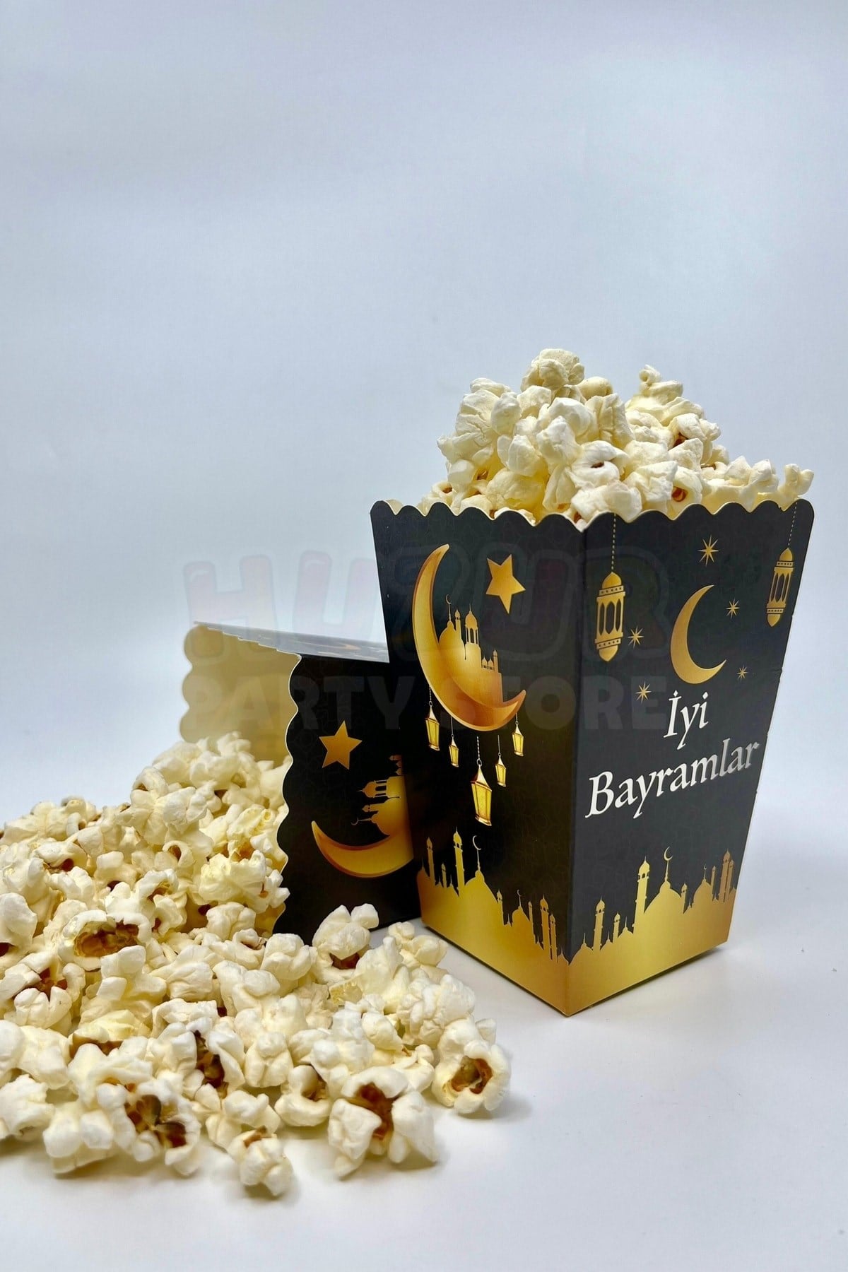 Iyi Bayramlar Yazılı Mısır Kutusu 8 Adet 8x12 Cm Pop Corn Darı Kabı Ramazan Bayramı Cips Kutusu Gb
