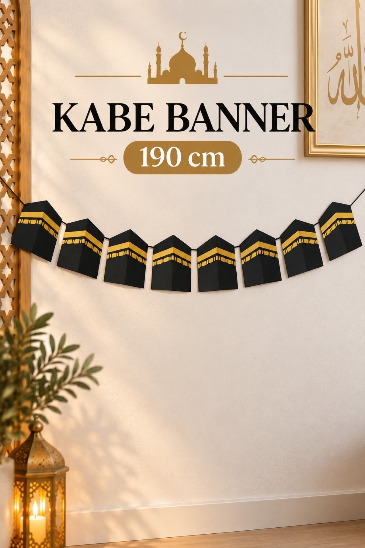 Kabe Banner 190 cm 8'li İpli Ramazan Bayramı Süsü Hac Umre Mevlid Dekoru Duvar ve Ortam Süslemesi