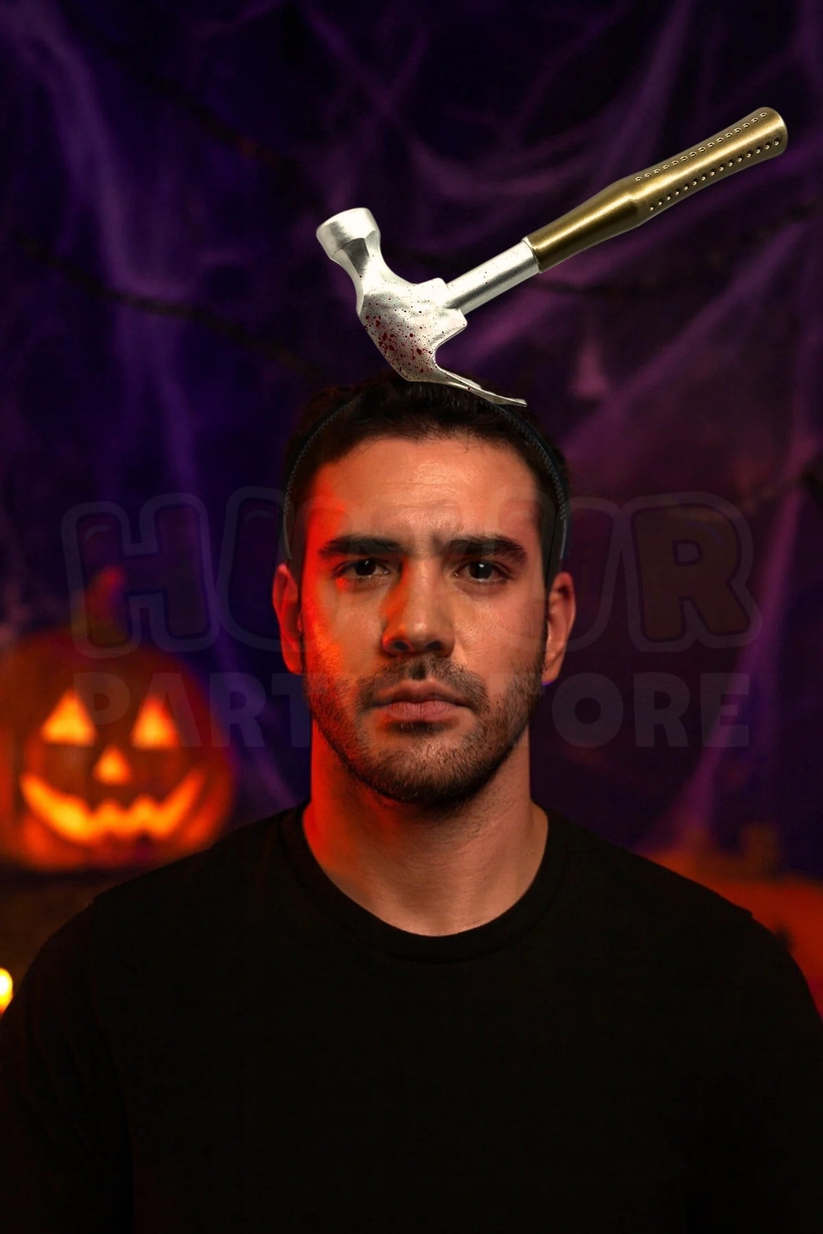 Kafaya Geçen Çekiç Taç Halloween Partisi Cadılar Bayramı Tacı Sıçramış Kan ve Akan Kan Detaylı