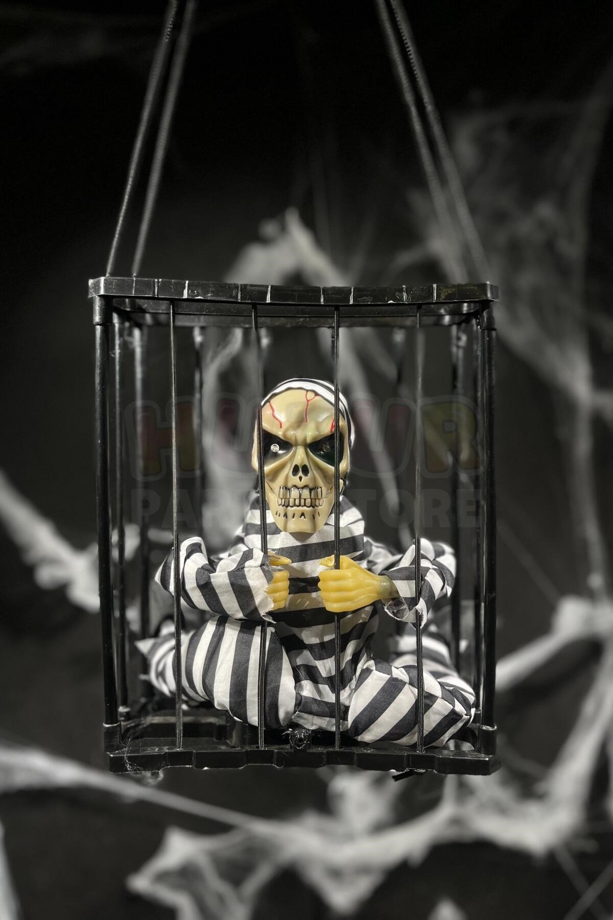 Kafeste Mahkum Kıyafetli 27X23 Cm Hareket Sensörlü Sese Duyarlı Halloween Cadılar Bayramı Partisi