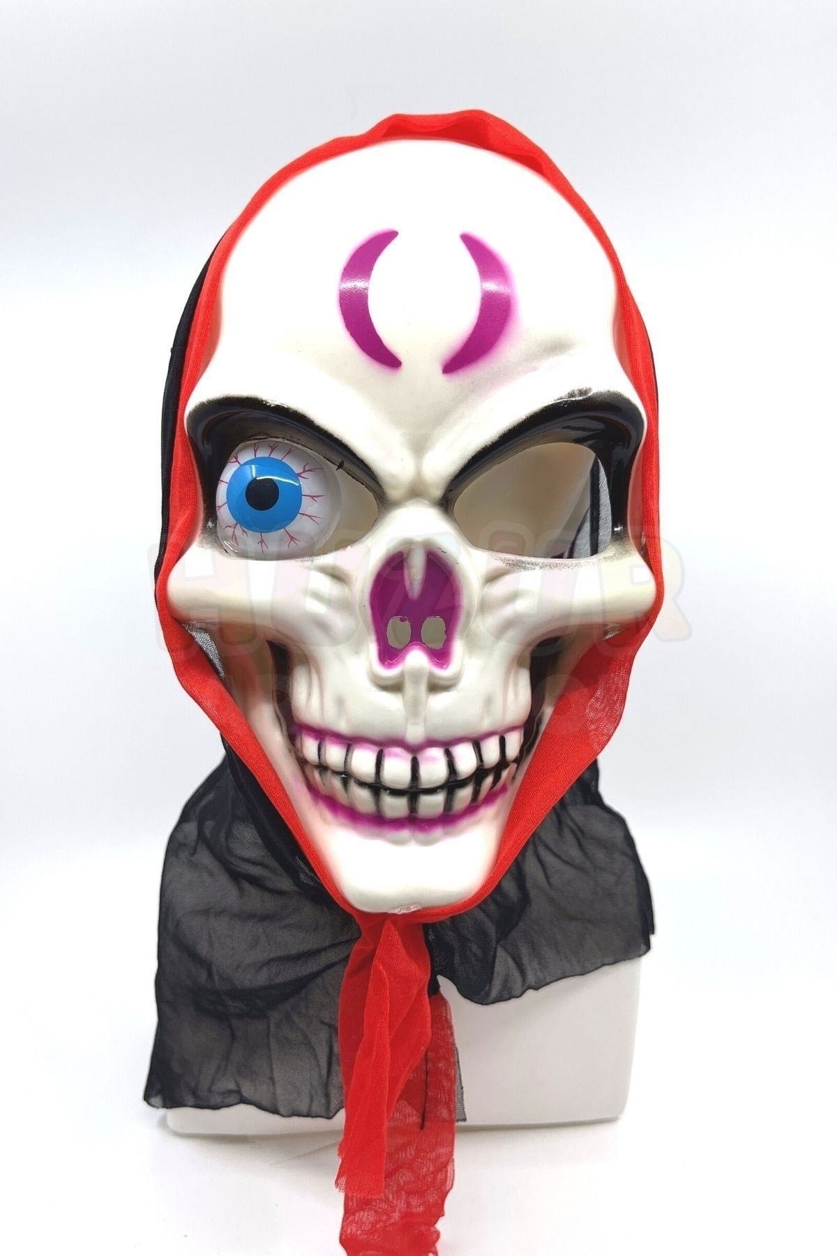 Kanlı Tek Gözlü Gülen Kuru Kafa Maske Halloween Partisi Cadılar Bayramı Unisex Her Kafaya Uygun
