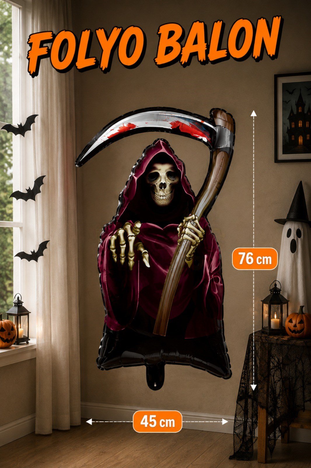 Kargılı Cadı Folyo Balon 45x76 Cm Halloween Partisi Cadılar Bayramı Dekoratif Balon Helyuma Uyumlu