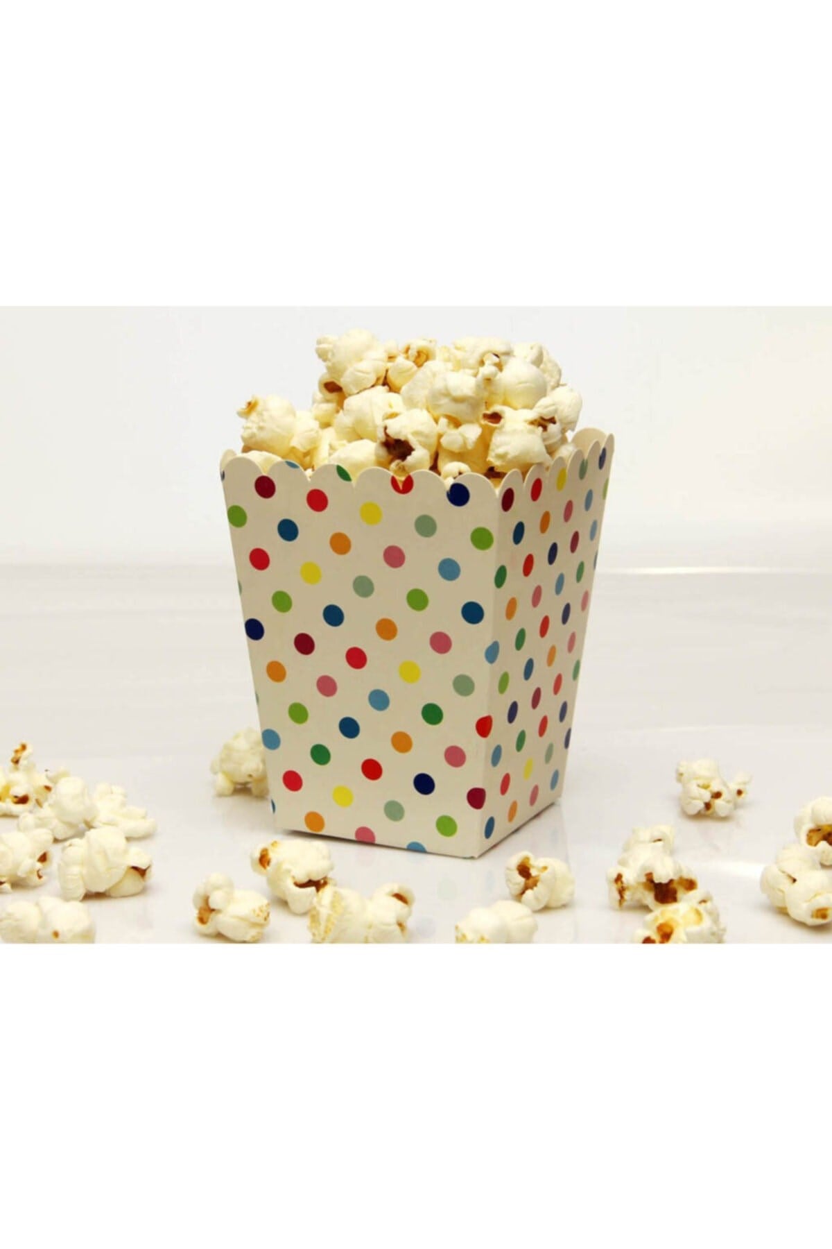 Karışık Renkli Puantiyeli Mısır Kutusu 8li Karton Cips Kutusu 8 Adet Pop Corn Darı Kabı