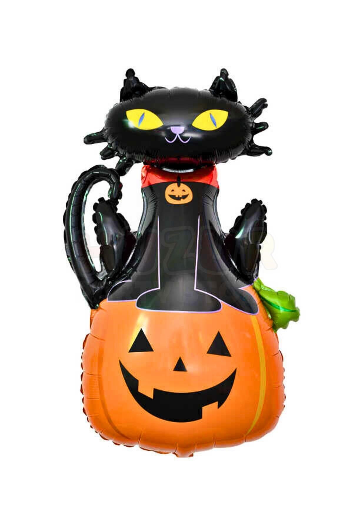 Kedi Kabak Folyo Balon 68x97 Cm Halloween Partisi Cadılar Bayramı Dekoratif Balon Helyuma Uyumlu