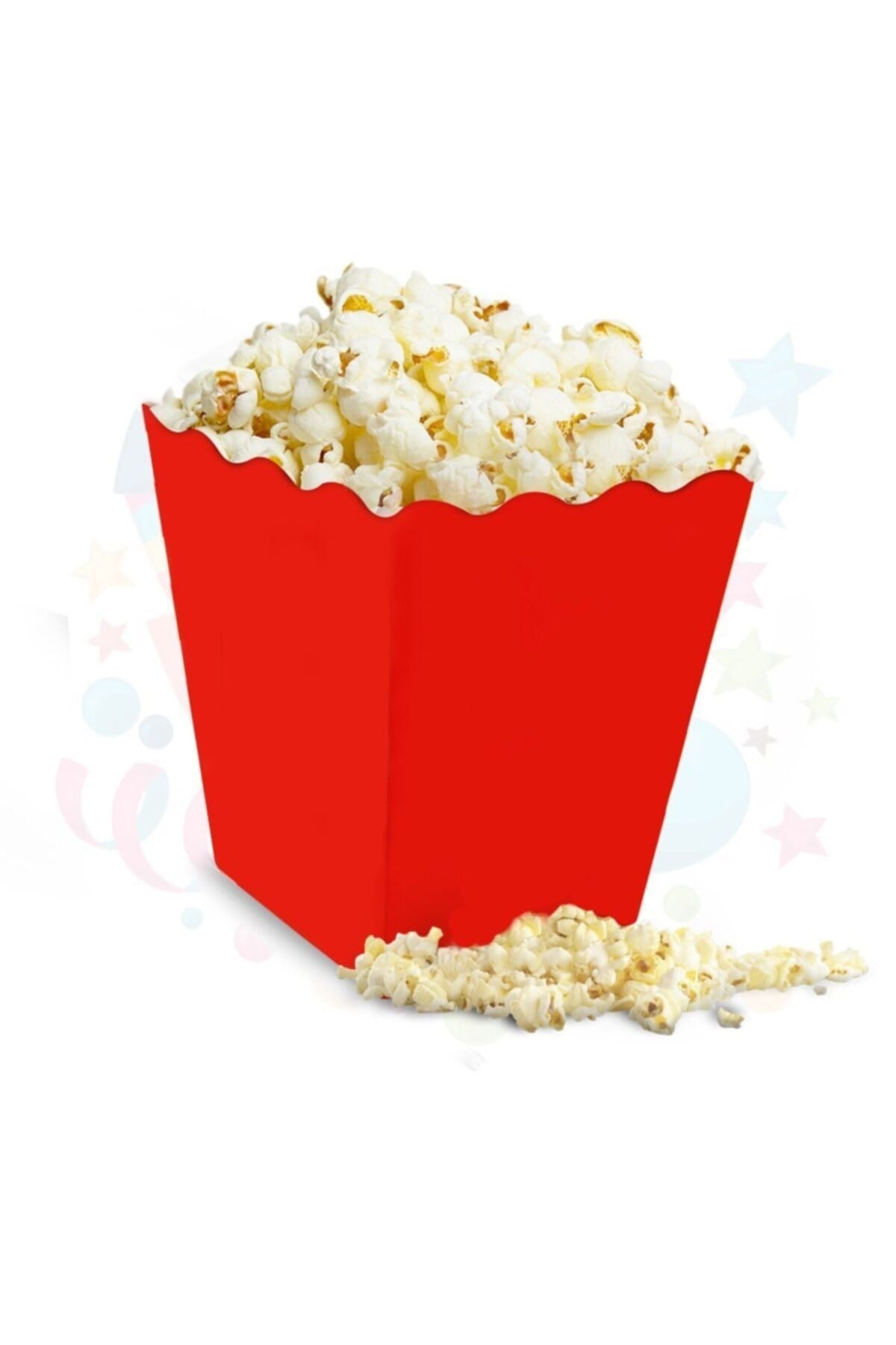 Kırmızı Mısır Kutusu 8li Karton Cips Kutusu Düz Renkli 8 Adet Pop Corn Darı Kabı