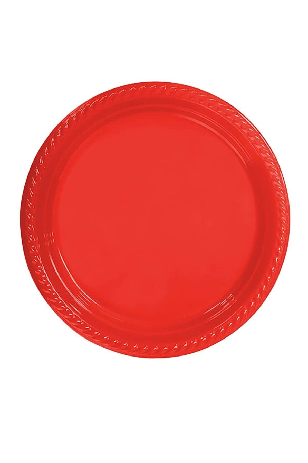 Kırmızı Renginde 22cm 25li Parlak Tabak Renkli Dayanıklı Plastik Doğum Günü Parti Tabağı
