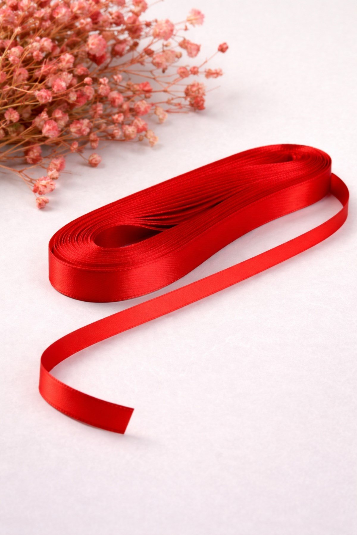 Kırmızı Saten Kurdele 10 Mm (1 Cm) 10 Metre Çift Taraflı Süsleme Hobi Düğün Kına Nişan Kurdelası