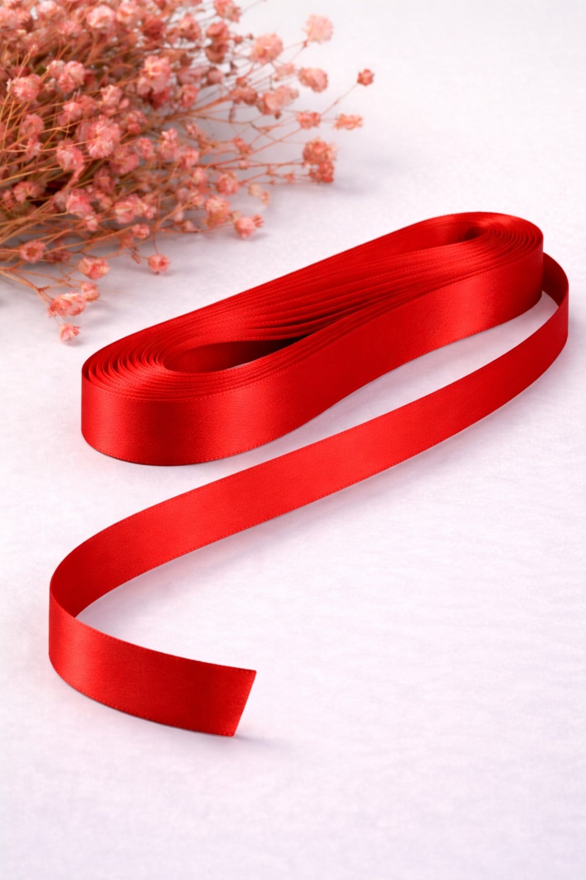 Kırmızı Saten Kurdele 10 Mm (2 Cm) 10 Metre Çift Taraflı Süsleme Hobi Düğün Kına Nişan Kurdelası