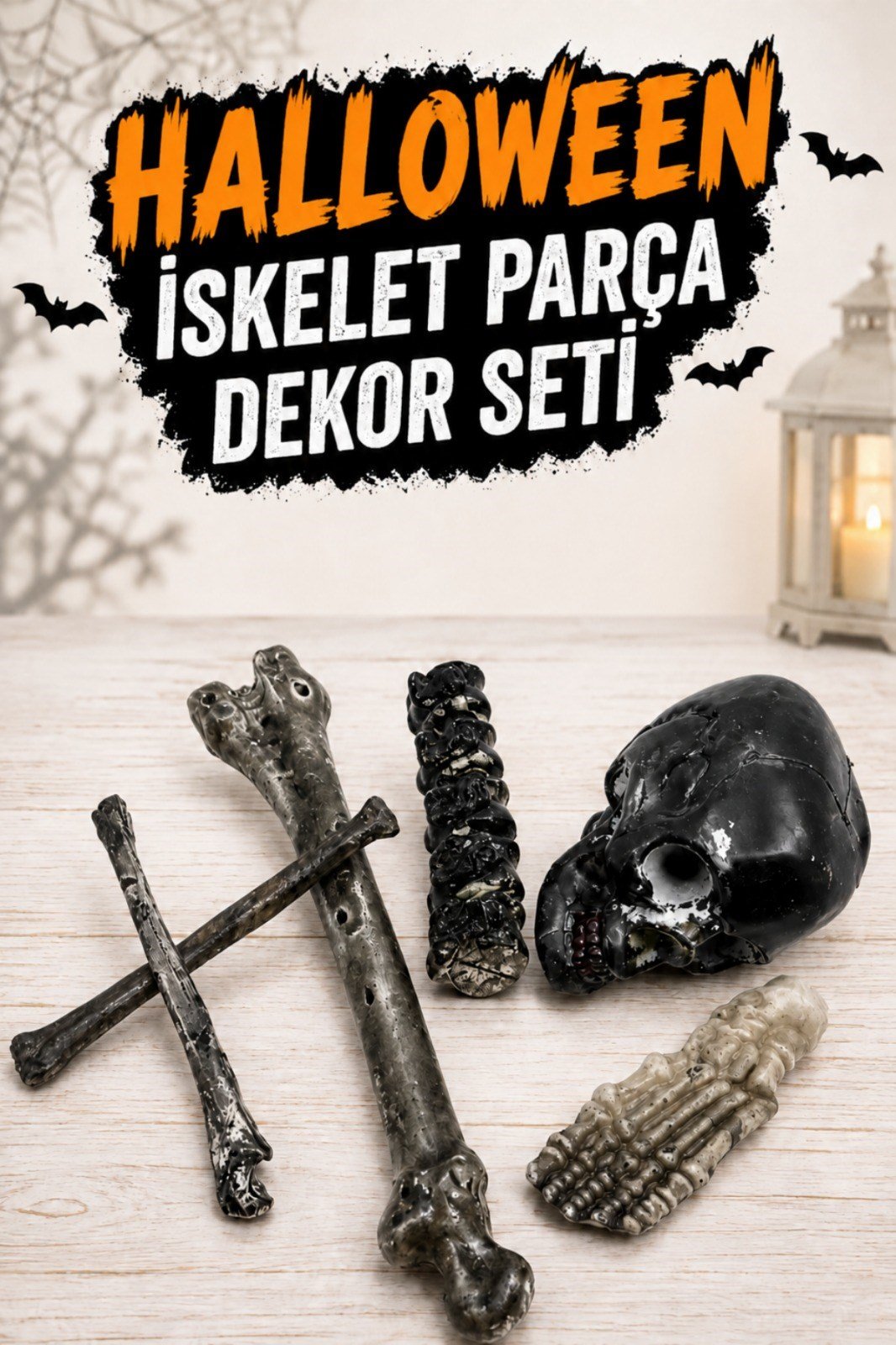 Koyu Renkli Dekoratif Iskelet Seti Halloween Partisi Cadılar Bayramı Omurga Kafatası Ayak Kemiği