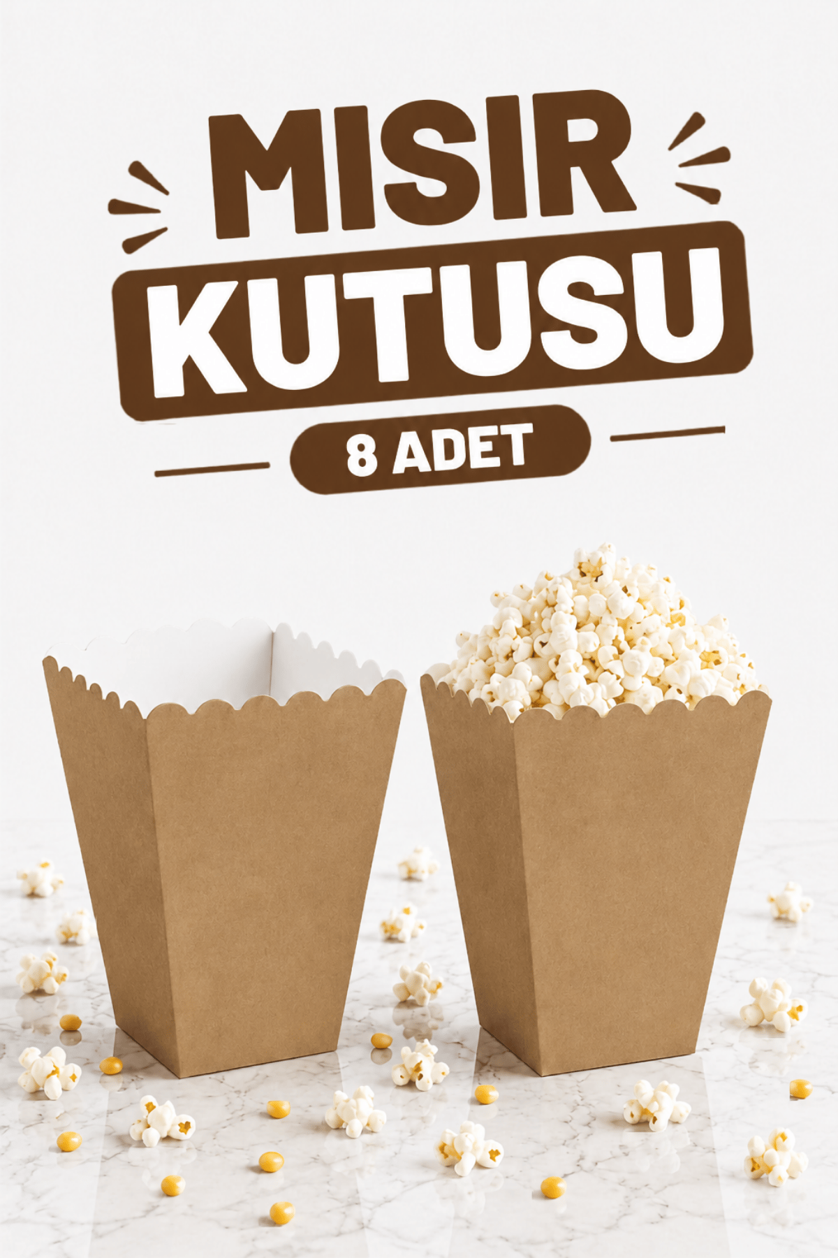 Kraft Karton Rengi Mısır Kutusu 8Li Kahverengi Karton Cips Kutusu Düz Renkli 8 Adet Pop Corn Darı