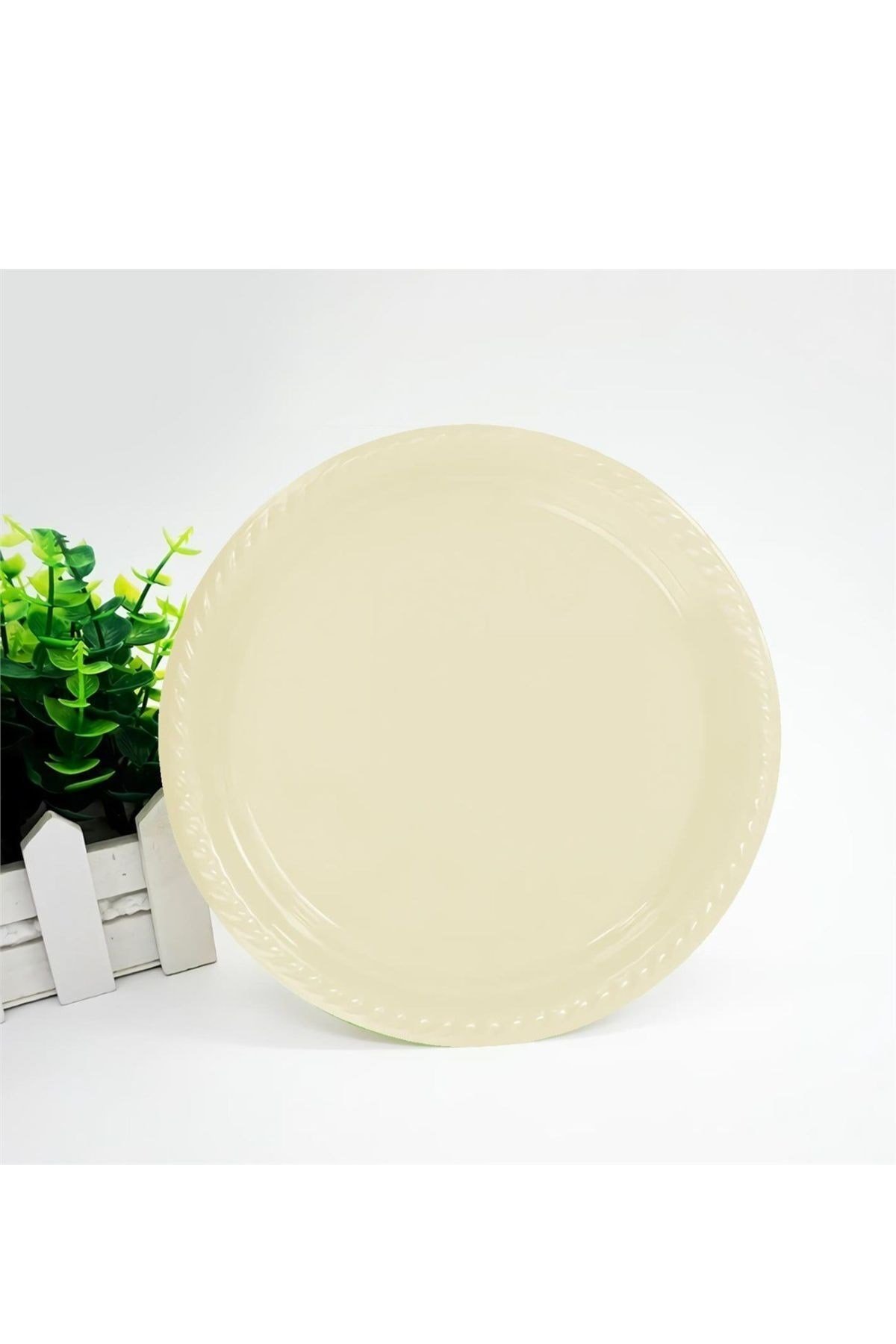 Krem Renginde 22cm 25li Parlak Tabak Renkli Dayanıklı Plastik Doğum Günü Parti Tabağı