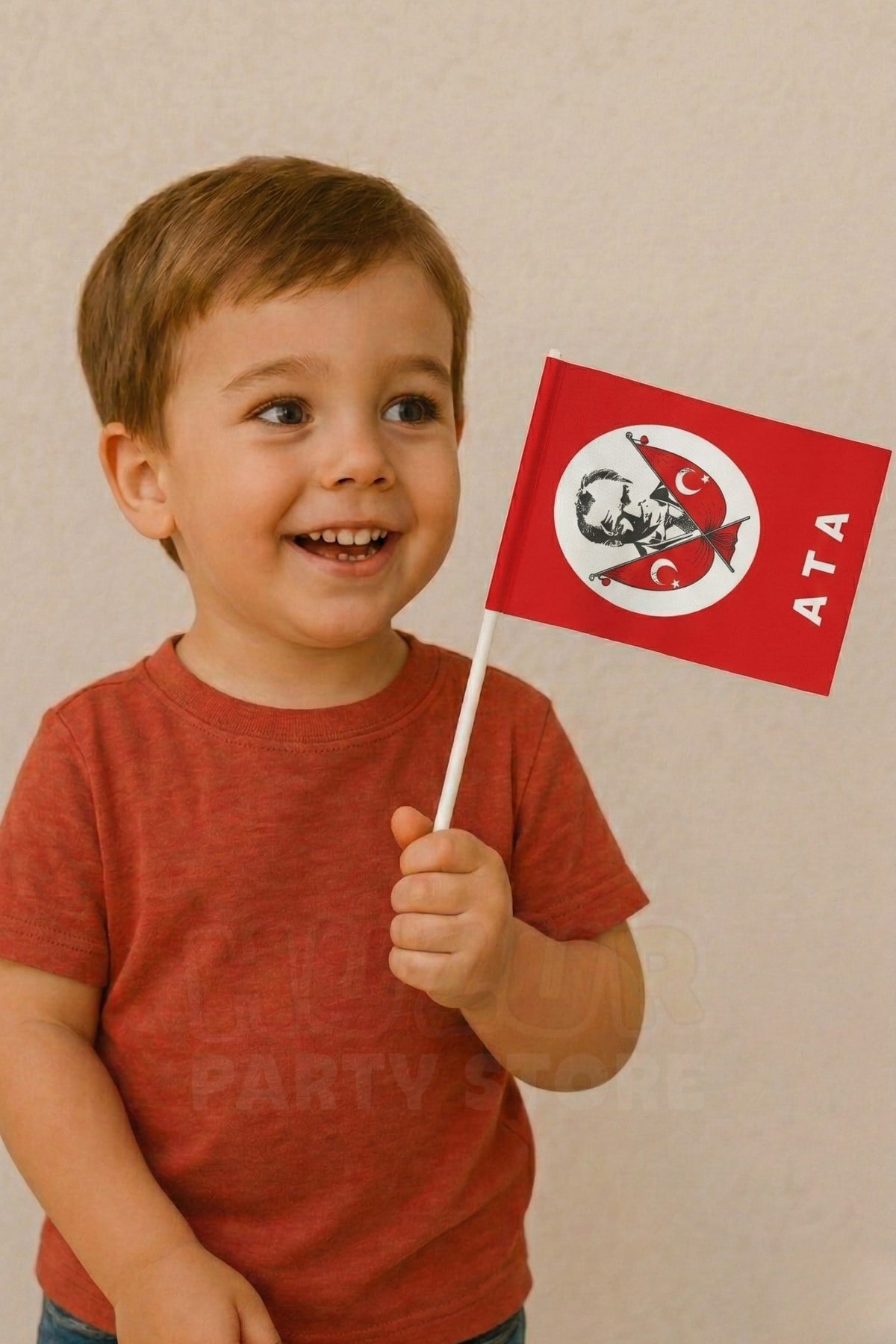 Küçük Boy 10 Adet Çubuklu Kağıt Atatürk Çıtalı Sopalı Saplı Ay Yıldız Baskılı Milli Bayrak 25x20 Cm